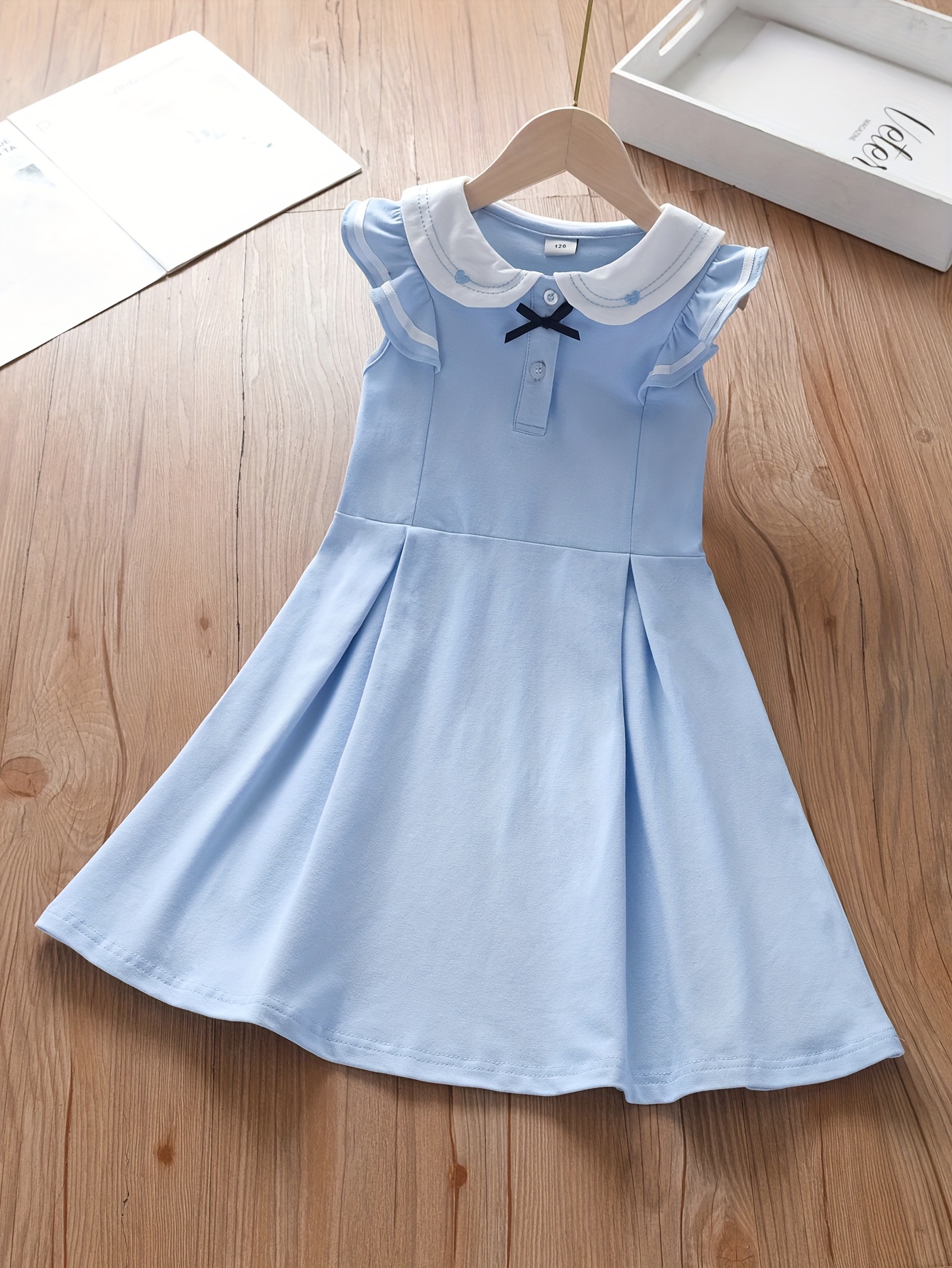 girls sleeveless summer dress navy blue preppy - Temu Bahrain