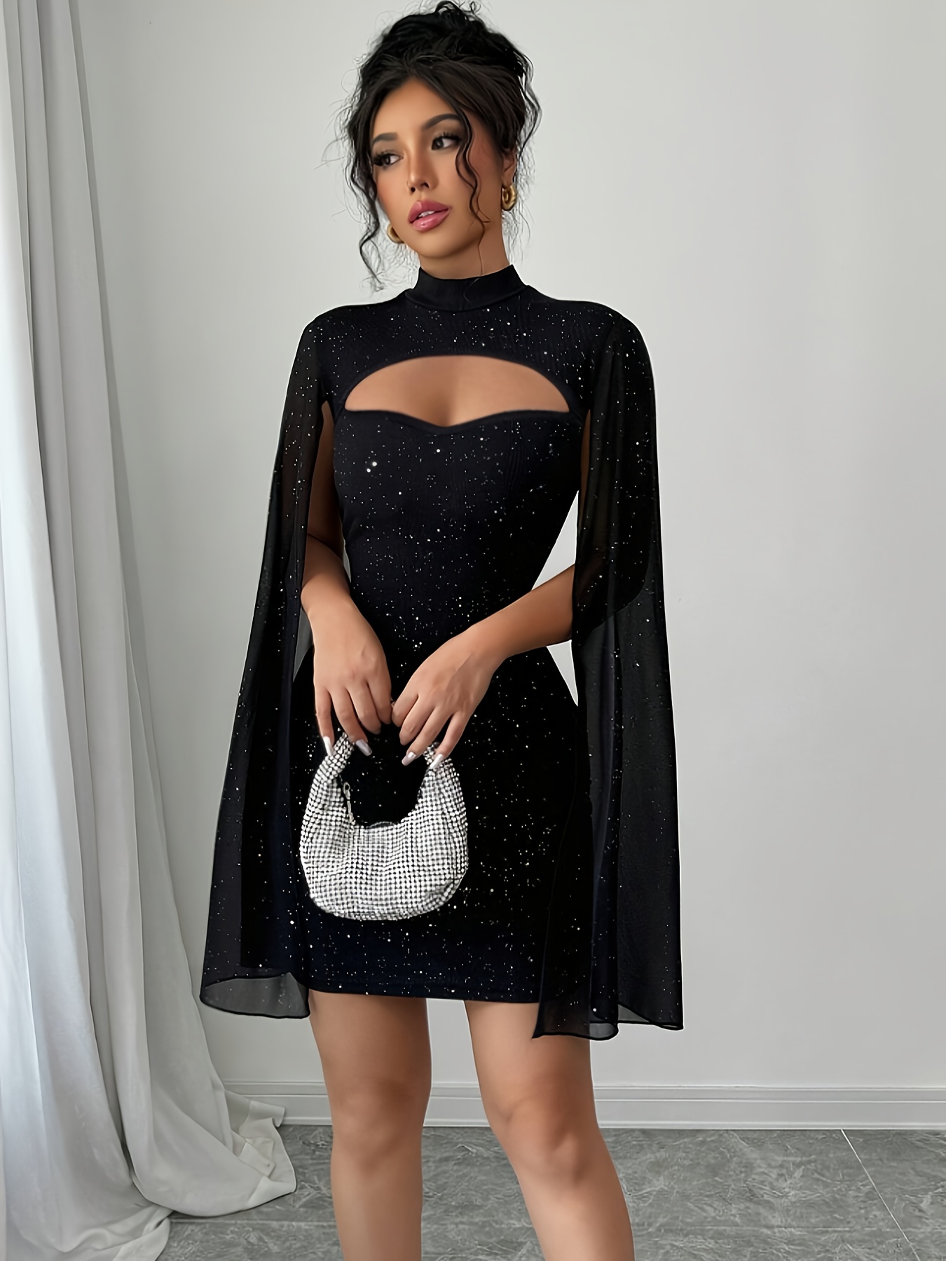 blue dress for baby girl Black Sequin High Neck Ruched Bodycon Mini Dress – AX Paris US main image 1