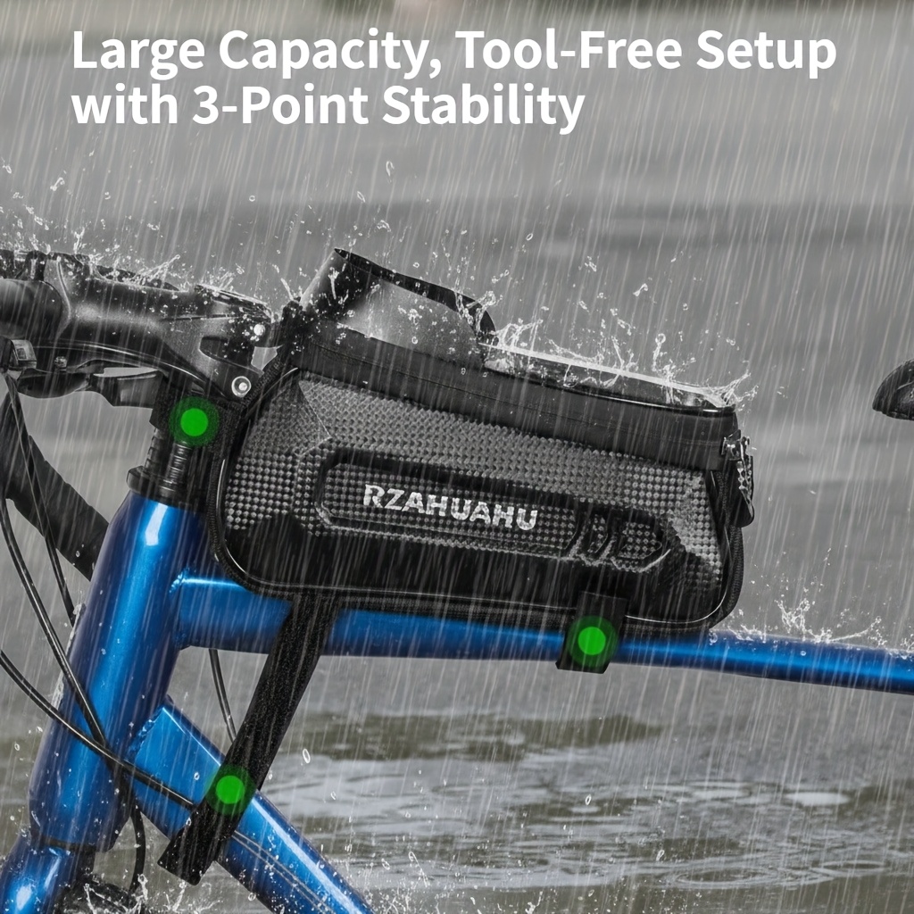 Bicycle Touchscreen Phone Bag, Large Capacity Top Tube Bag, Mount, 3-point Fixing, Hard Case Stem Bag For