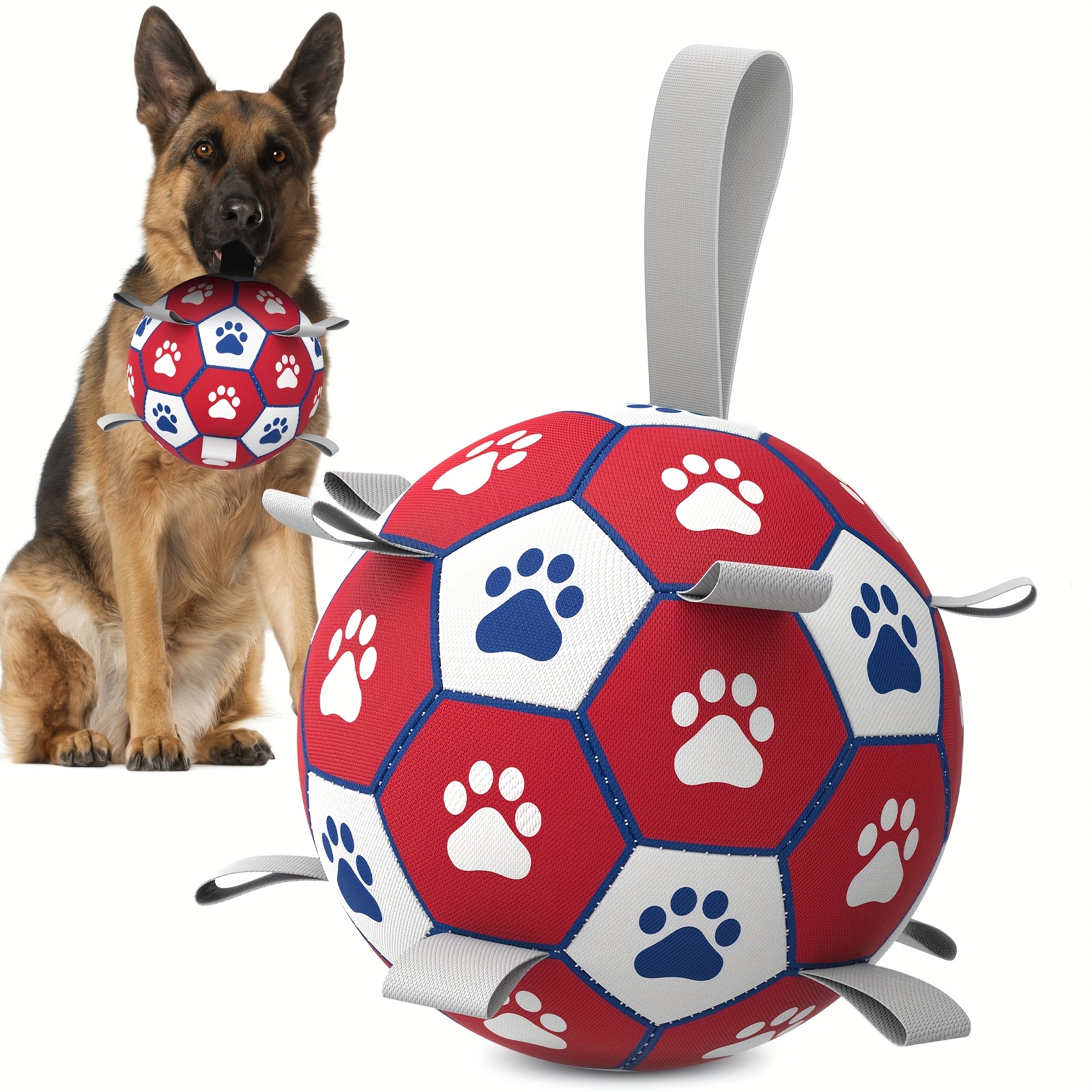 Interactive Training Ball Toy For Pet Dogs With A Strap, Featuring A Red, White, And Print Soccer Design, Includes A Pump For Medium And Small Dogs, Without Battery