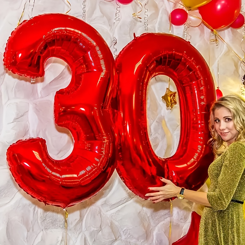 

1pc Ballon numérique rouge vibrant de 32 pouces, film d'aluminium, pas besoin d'électricité, pour la Saint-Valentin, les , les fiançailles, les anniversaires et les décorations de