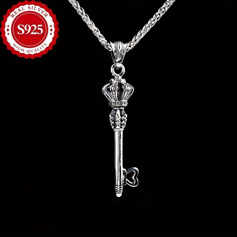 

S925 Silver Necklace, 23g Silver Weight, Retro Key Necklace, Men's European And American Fashion Trend, Men' Pendant Jewelry, Hip Hop Trendy Tag Pendant