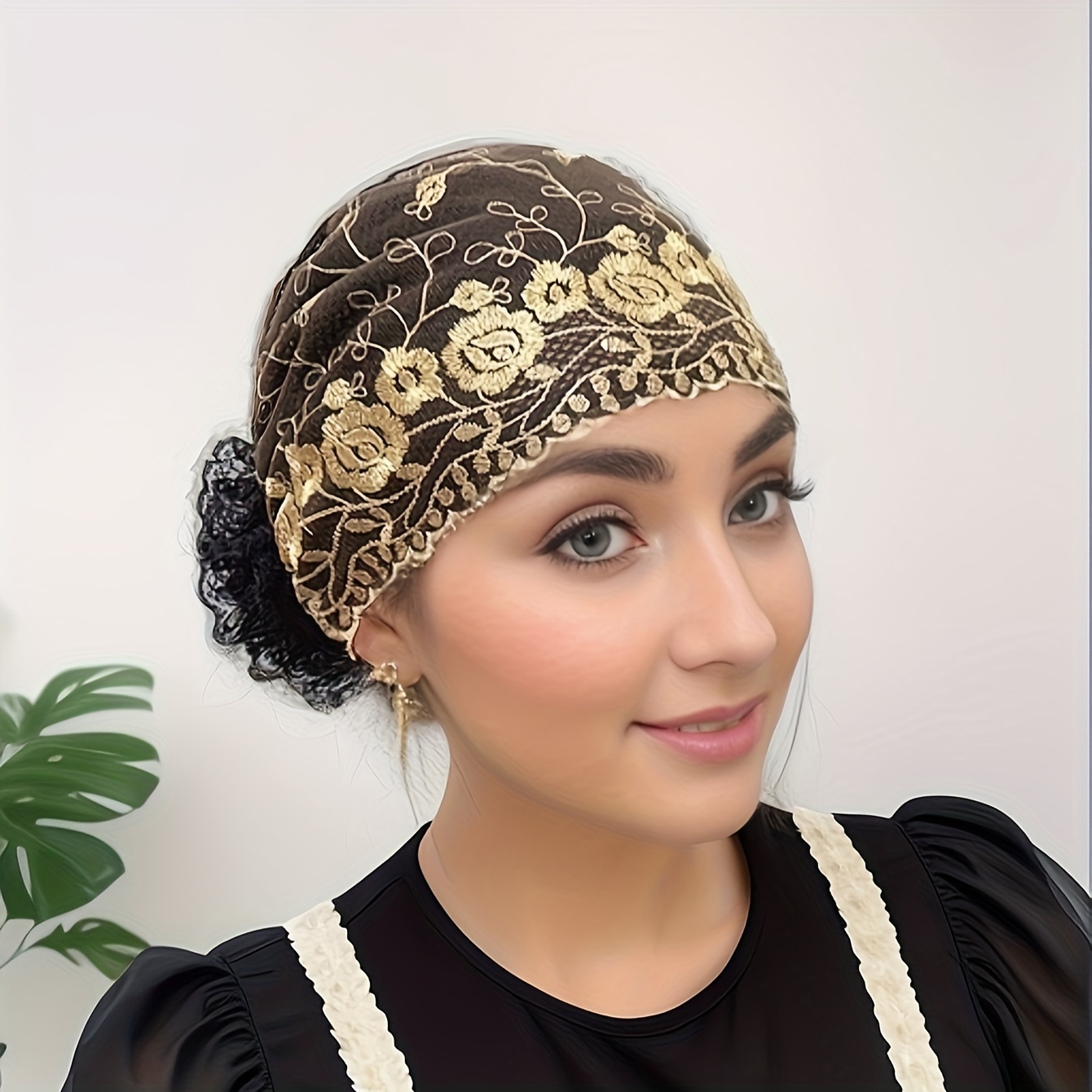 TEMU Gorro elástico multicolor con bordados florales para mujer, ideal para cubrir el cabello de forma casual y bohemia, para uso diario.