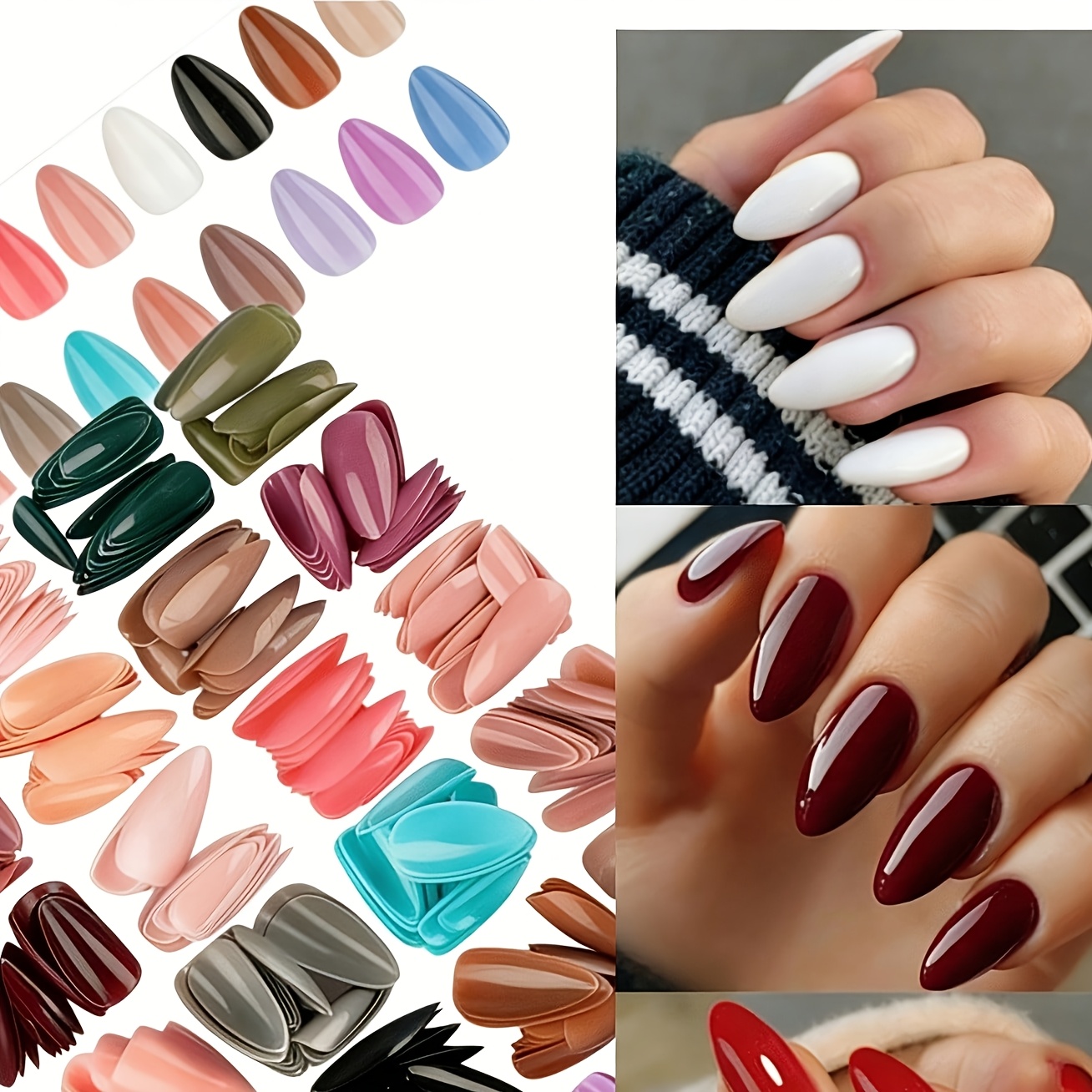 TEMU 150 Unghie Finte a Mandorla Corte Miste Casual [ Stile Diverse Colori] da Indossare, Superficie , Adatte per Donne e Feste, Uso , Facili e ,