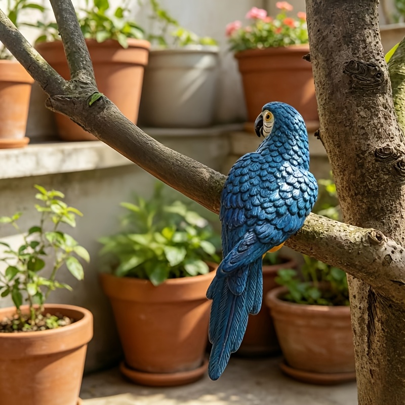 Image of 3d Resin Parrot Hanging Ornament, Suitable For Outdoor Courtyard, Garden, Trees, And Flowerpot Decoration