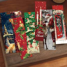 30 retro christmas bookmarks diy gift tags creative decorations page holders with santa candles self pvc for books journals holiday gifts christmas bookmarks for reading journal decoration whimsical design durable decoration