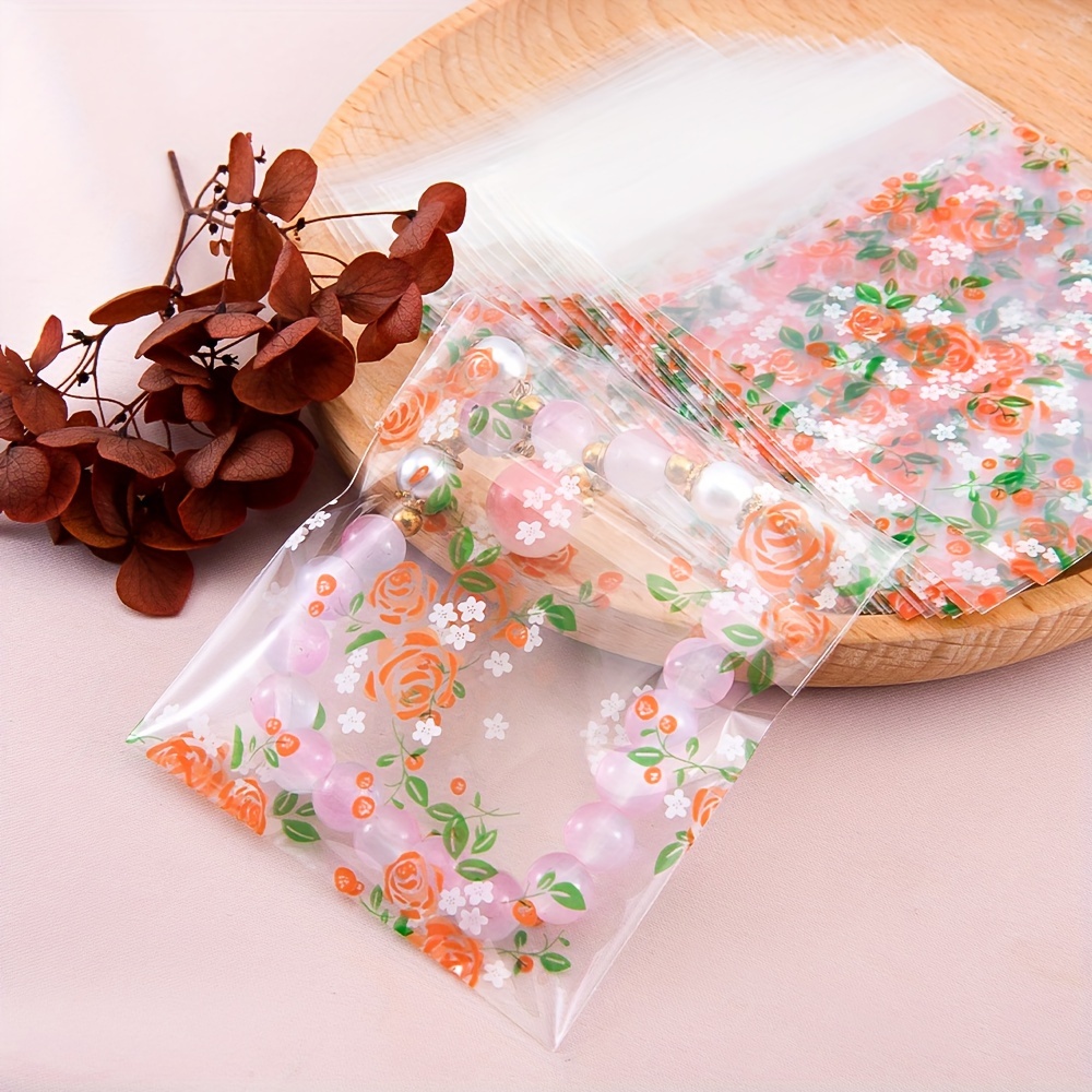 

50-pack Mingxuan Rose Floral Self-adhesive Bags, 7x10cm Plastic Packaging Pouches For , Crafts Display And Storage, No Power Required, Art Supplies