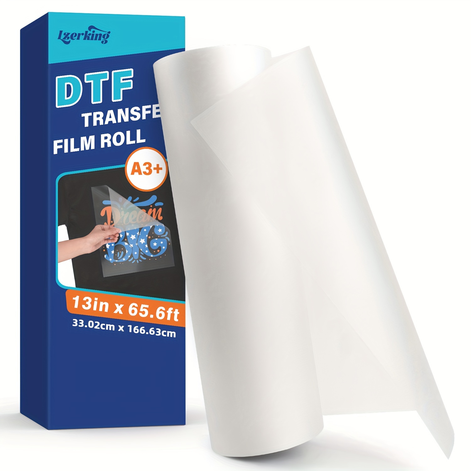 

Lzerking Dtf Transfer Film Roll 13in X 65.6ft -premium A3+ Dtf Film, Peel Dtf Roll Film, Double-sided Matte Clear Pet Heat Transfer Paper, Direct To Film For T-shirts Textile