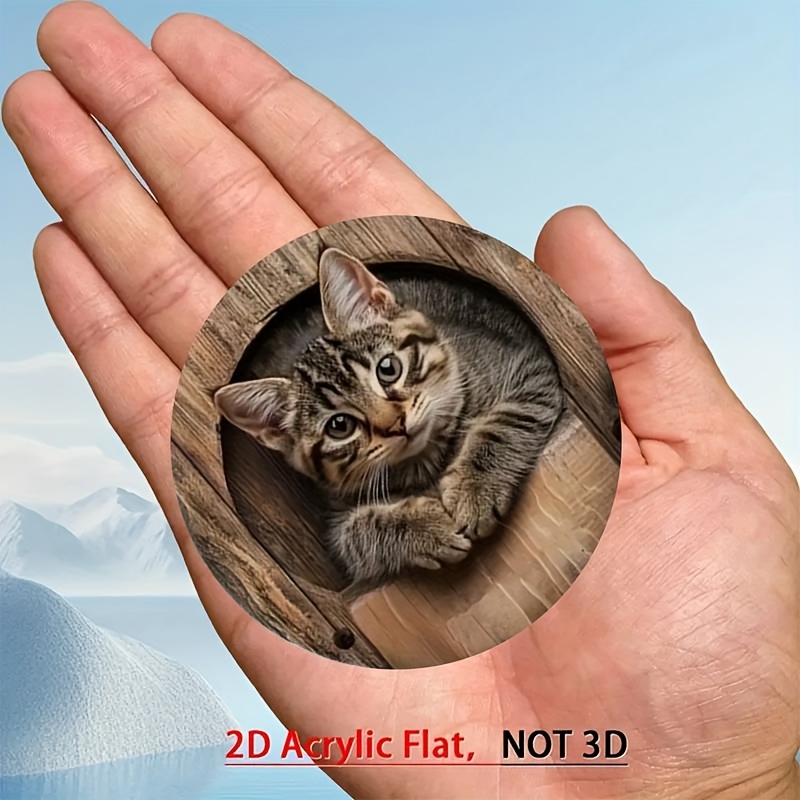 TEMU 1pc Cute Cat Fridge Magnet Suitable For Fridge, Mailbox, Cabinet - Magnetic Back With Peek-a-boo Kitty Design, Round Acrylic Magnet With Kitten