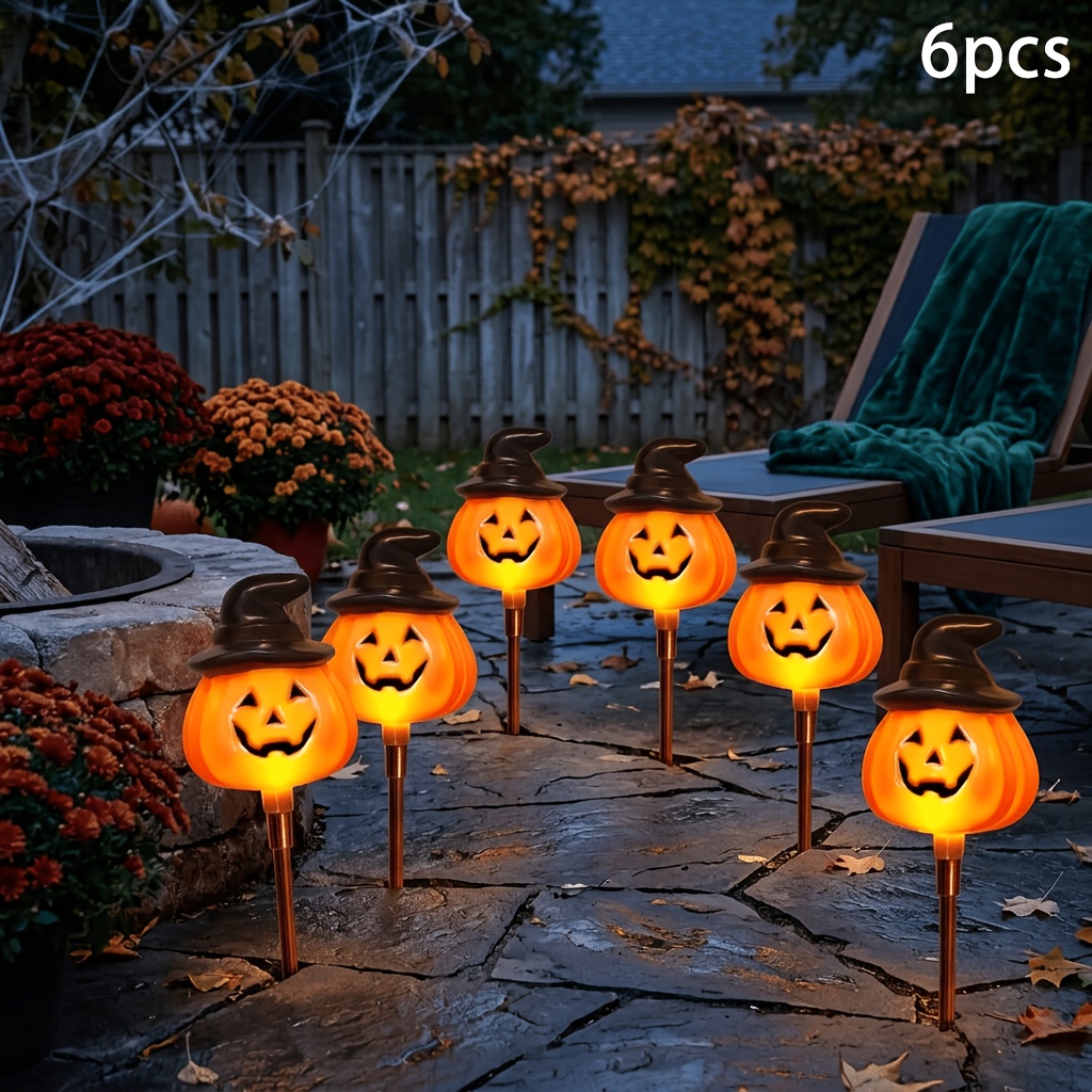 TEMU Halloween 6pcs Solar Pumpkin Lantern String Lights - Orange Halloween Path Decorations, Festive Light Display, Halloween Ornaments, Suitable For