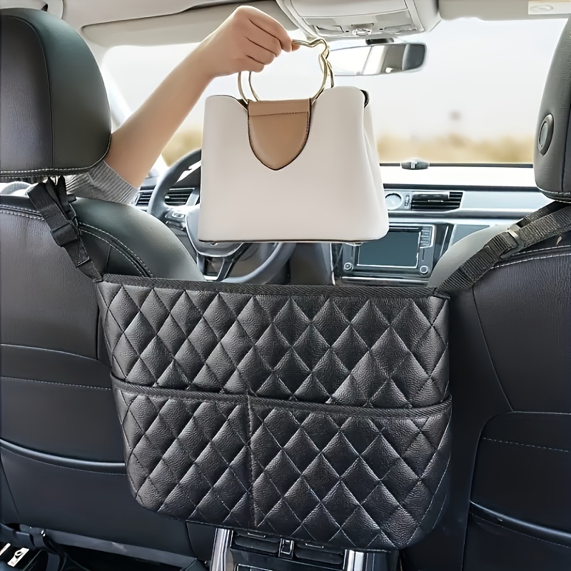 

Purse Handbag Holder Between Car Seats, Pu Leather Car Seat Backrest Organizer Shelf With 3 Pockets, Large Capacity Storage Bag