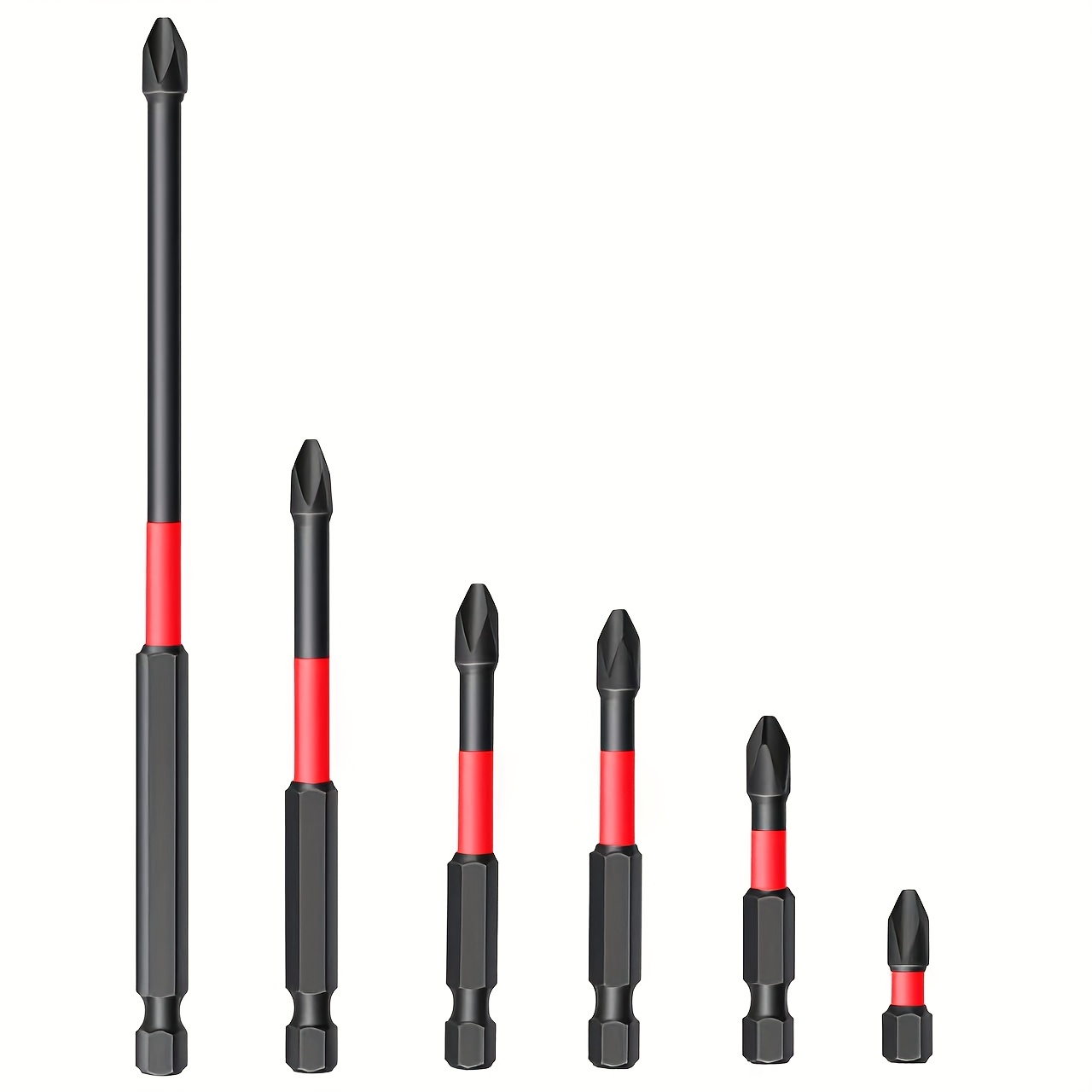 Image of Set Of 6 Magnetic Screwdriver Drill Bits With High Torque, Made Of S2 Steel, Designed For Quick , Featuring A 1/4" Shank And Phillips Head, Suitable For Electric And Manual Drivers