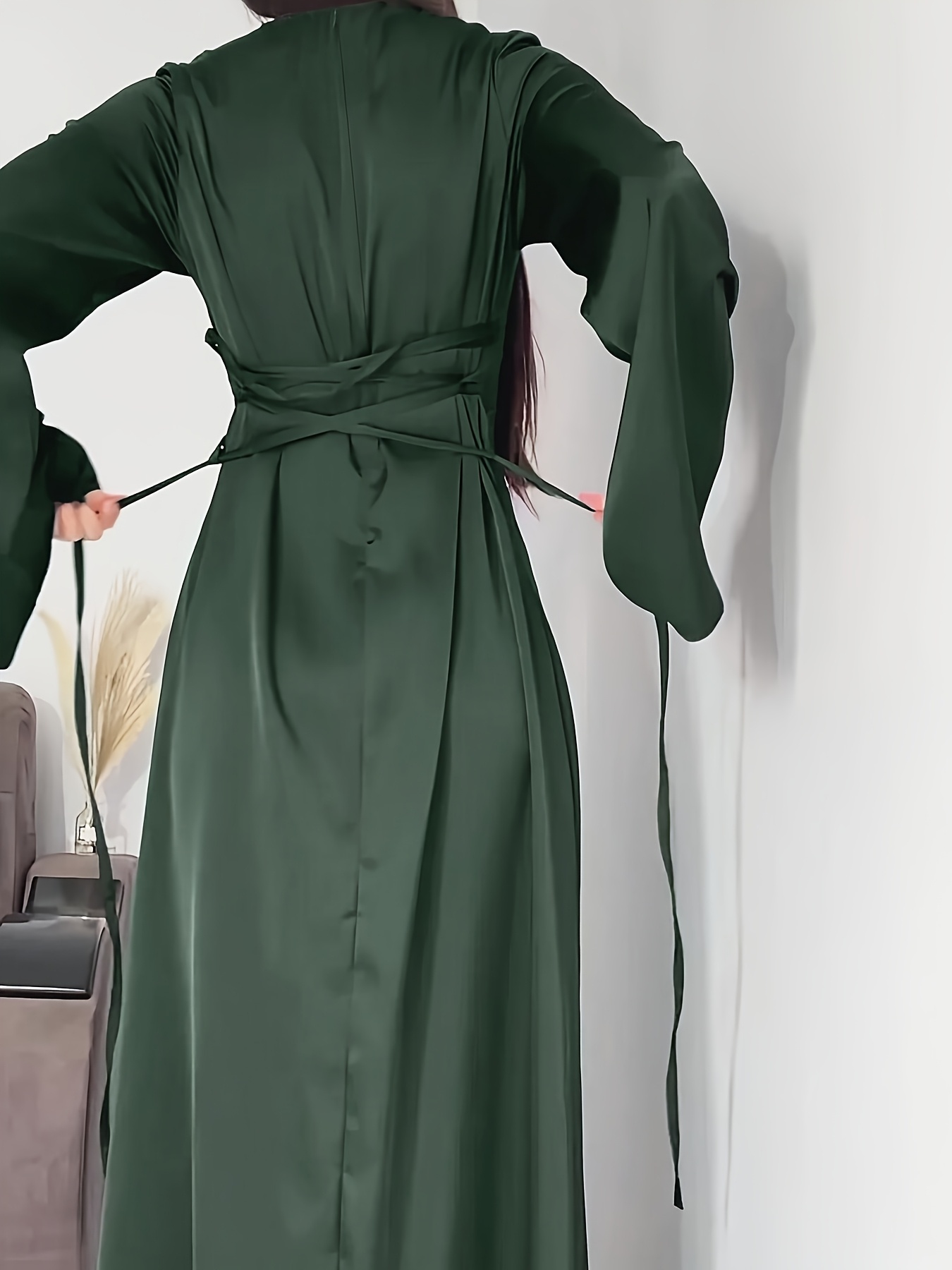 womens elegant long sleeve floor length dress back tie - Temu