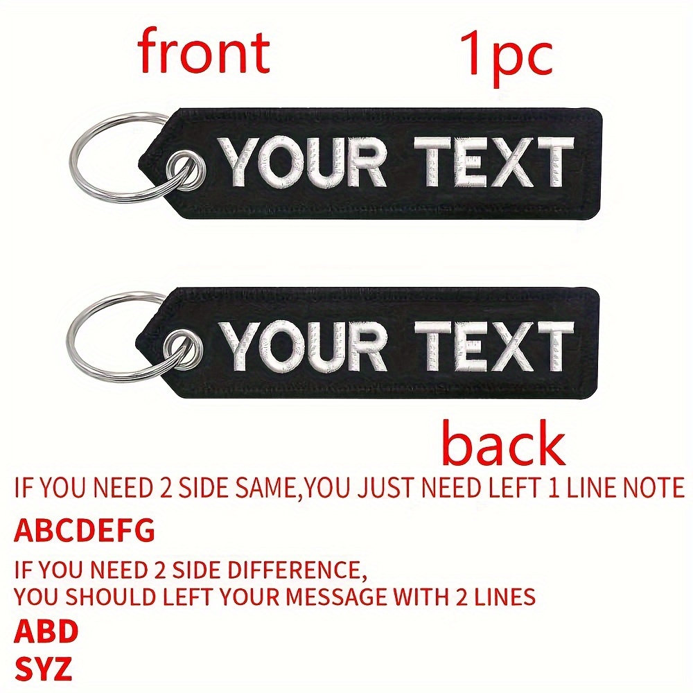 TEMU [customizable Product] 1 Customizable Double-sided Name Keychain, Pointed With Colored Fonts Embroidered With A Ring - Durable, Suitable For