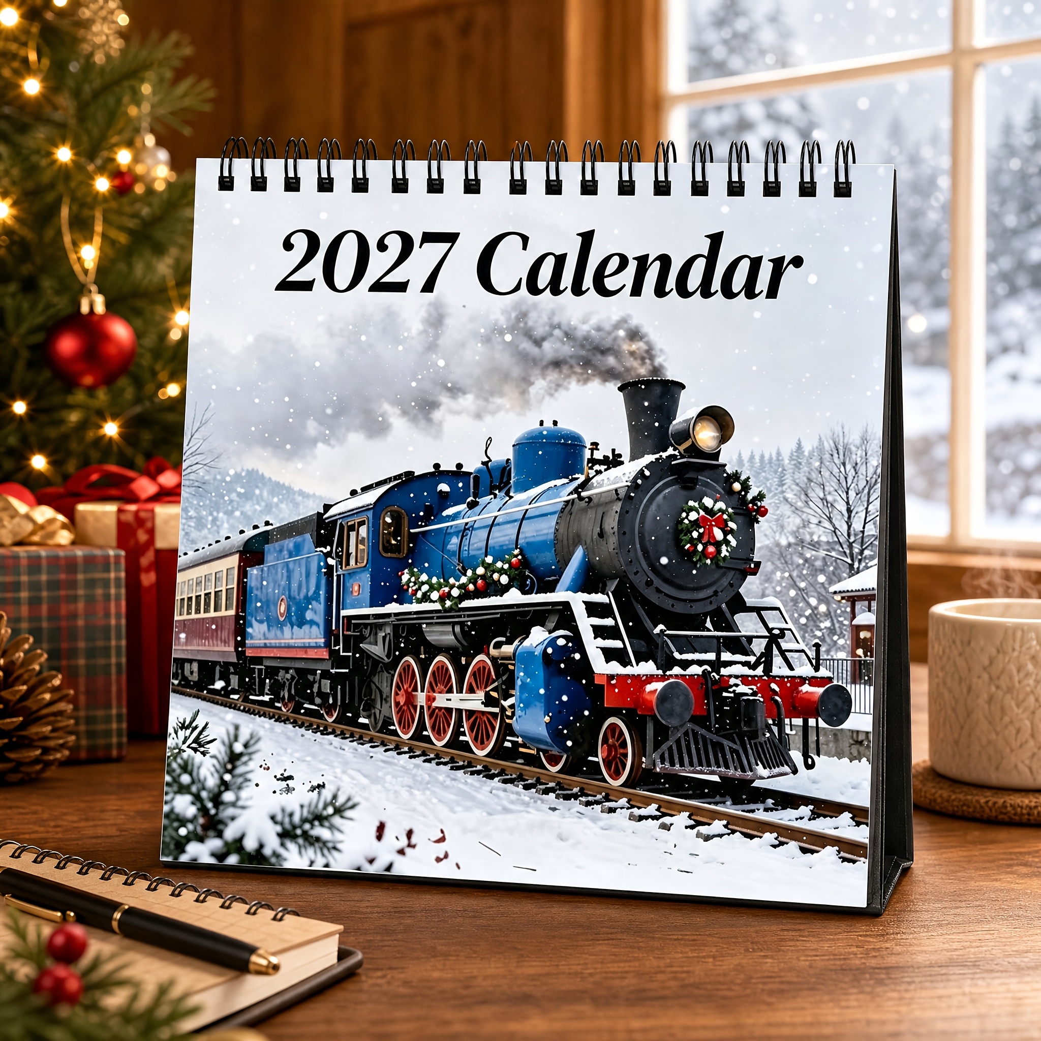 TEMU 2027 Retro Steam Train Wall Calendar, 12-month Full Year Calendar ( - December), Scenic Design, High-quality Spiral Bound Hanging Calendar, Home