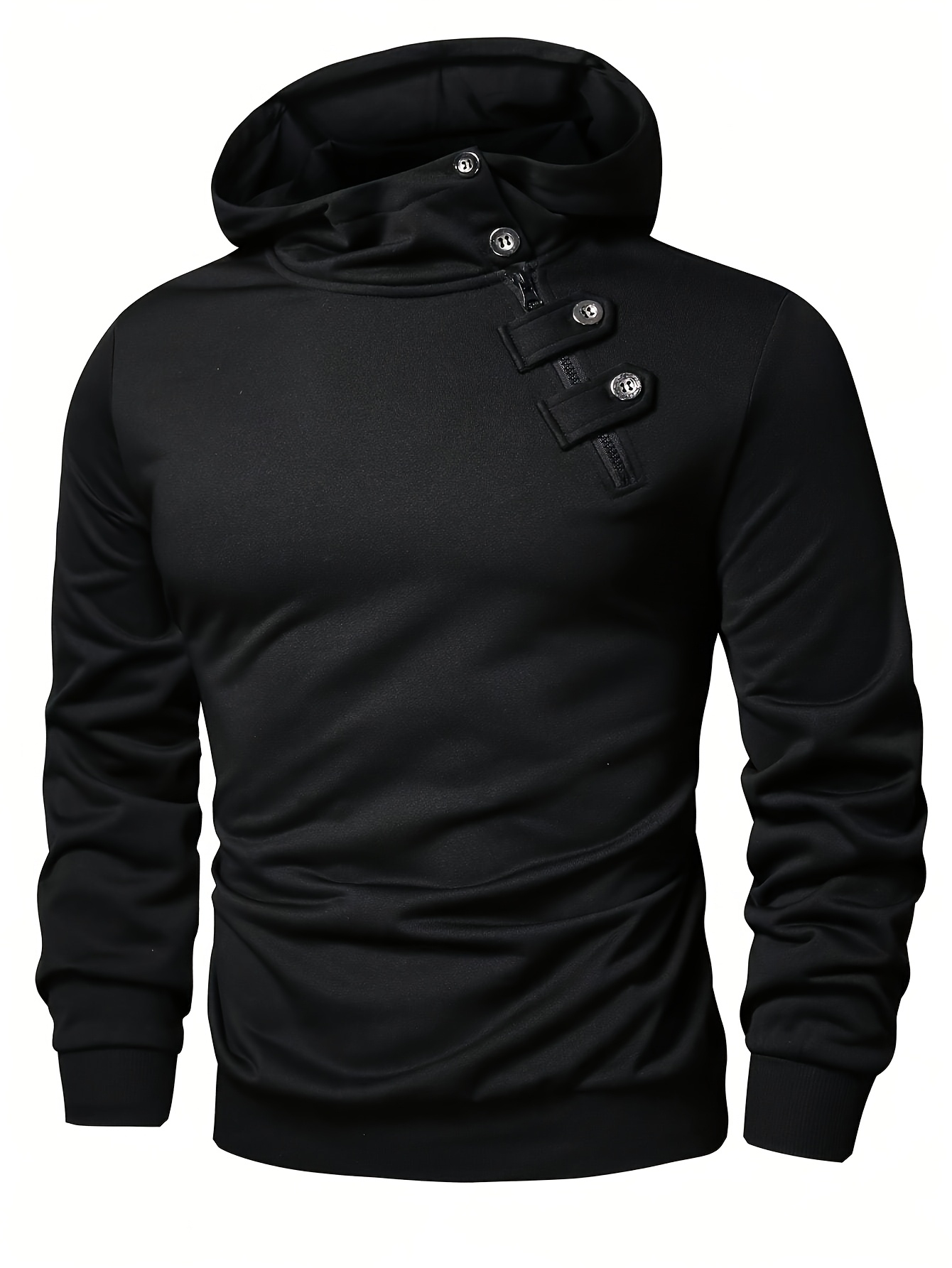 Men's Casual Green Hoodie with Half-Button Placket - Long Sleeve, Soft Polyester Fabric, Comfortable & Stylish for Spring/Fall, Casual Wear Hoodie | Minimalist Hoodie | Knitted Texture, Sweater Hoodie
