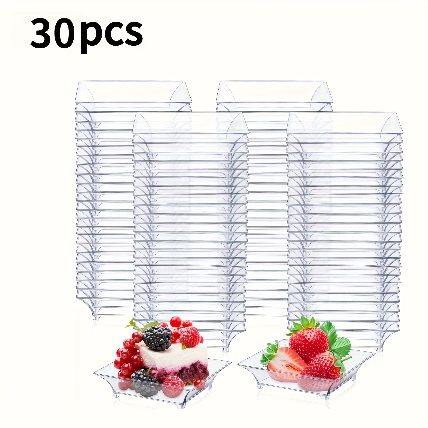 Image of 30 Reusable Transparent Dessert Plates And Sauce Dishes With A Stackable Design, Perfect For Desserts, Appetizers, And Dips, Making Them An For Parties, Events, And Gatherings