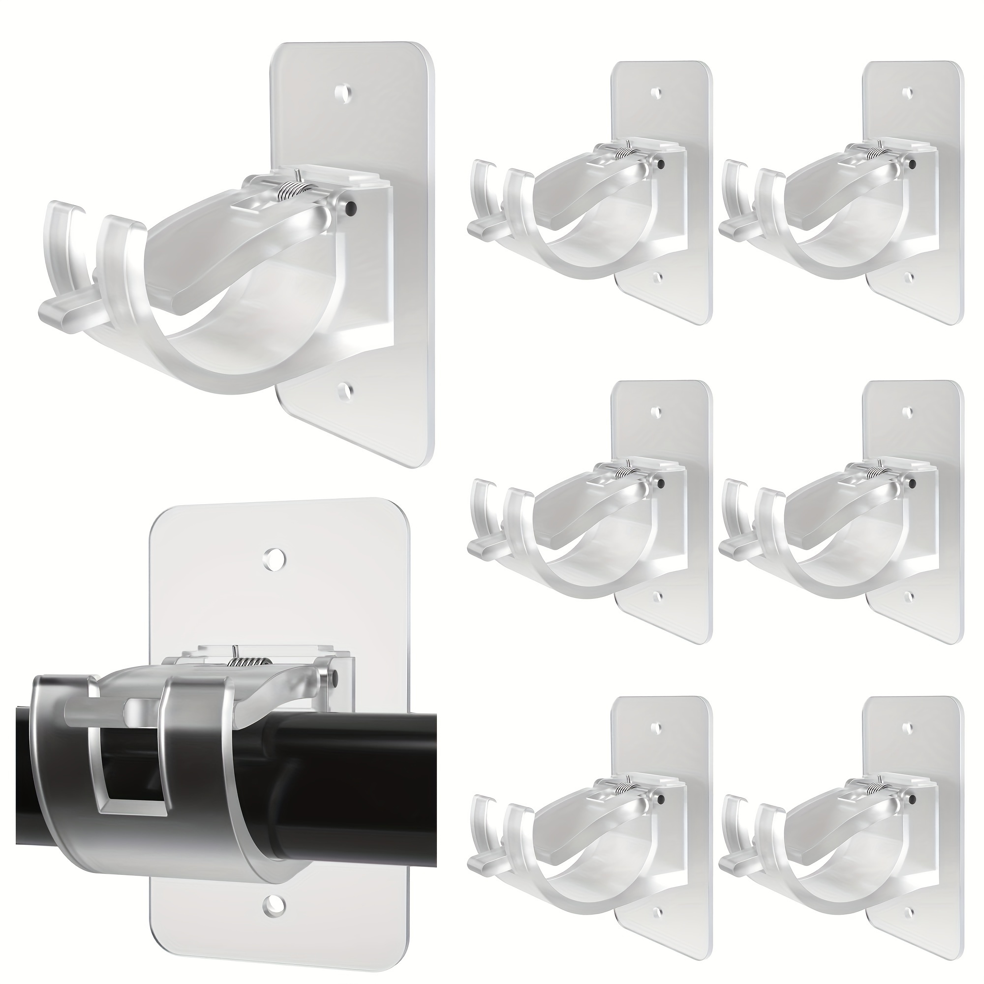 

8pcs Easy-install No-drill Curtain Rod Brackets - Self-adhesive, Nail-free Hooks With Screws, Adjustable For Poles Up To 4cm Diameter, Modern For Effortless Wall Mounting, Utility Hooks