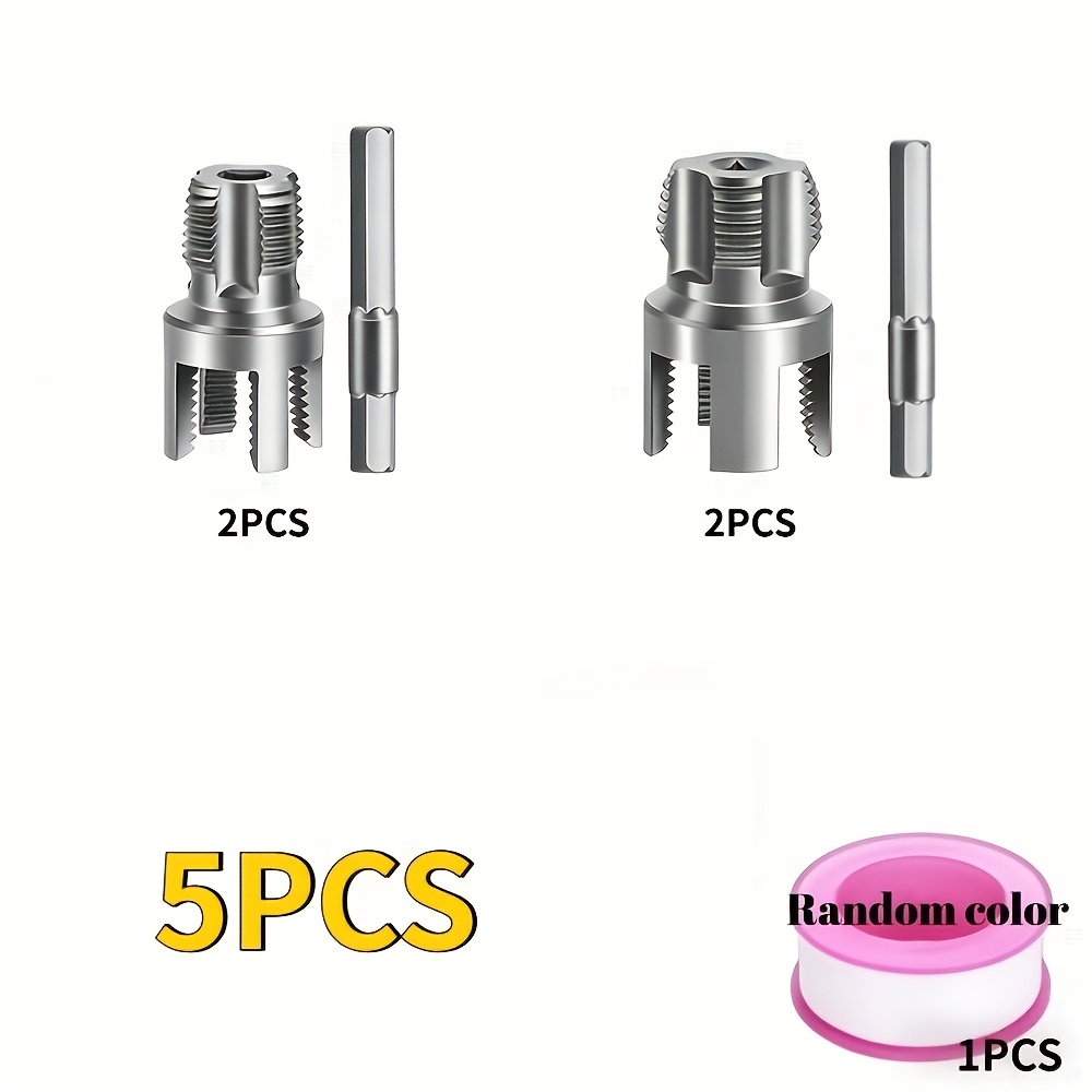 TEMU 5-delige set heavy-duty pijptapboren, past op 1/2-inch, 3/4-inch en 1-inch interne/externe draden, compatibel met PVC/kunststof pijptapboren,