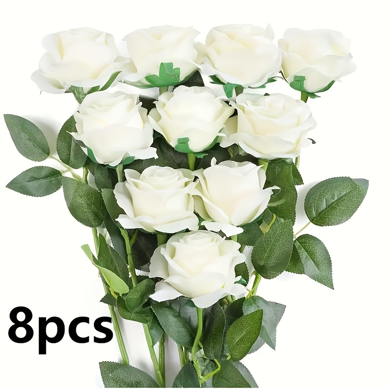 Set Of 8 Lifelike Artificial Roses With A Single Stem, Perfect For Decorating Homes, Offices, Gardens, Graves, Parties, And Weddings