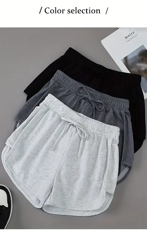 3 pieces set solid drawstring running shorts elastic waist casual dolphin shorts womens clothing details 2