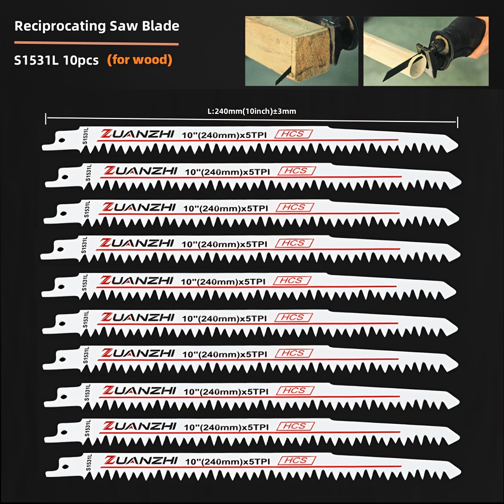 

10pcs Reciprocating Saw Blades, S1531l Reciprocating Saw Blade, 10inch For Wood Bar Cutting Saw Blade, Garden Branch Cutting Trimming Tool