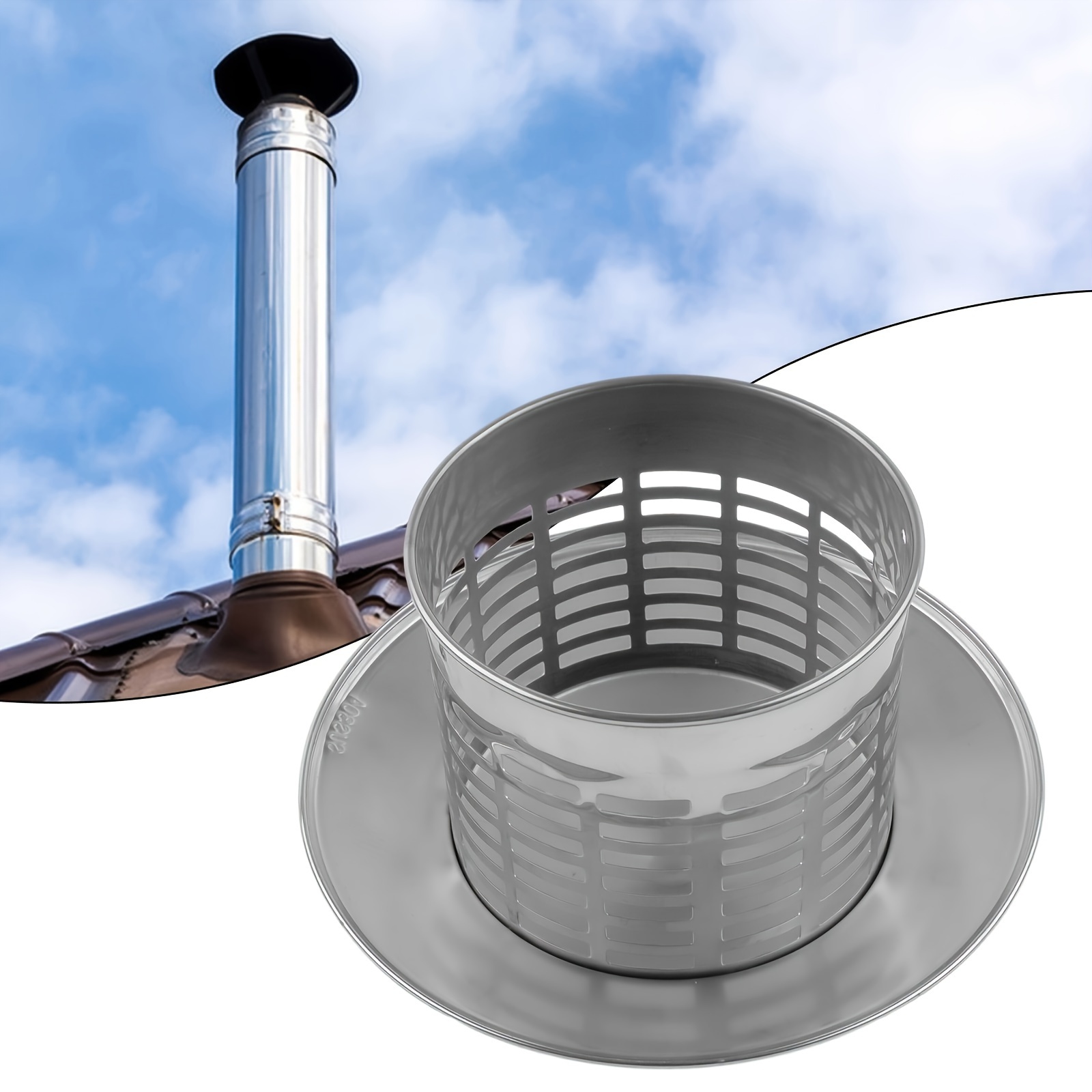 1pc thickened 304 stainless steel chimney cap ventilated exterior vent cover rainproof louvered     ventilation exhaust cap stainless steel chimney top outdoor smoke pipe   for heating and cooling appliances details 1