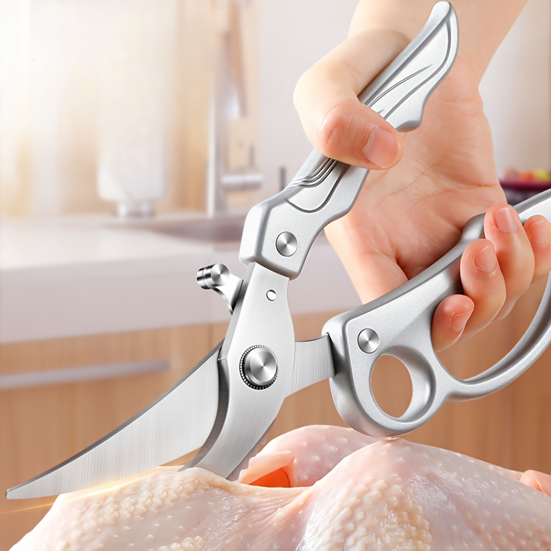1pc Heavy-Duty Kitchen Shears with Spring-Loaded Ejector & Non-Slip Ergonomic Handle - Food-Grade Stainless Steel Multi-Purpose Cooking Scissors for Chicken Bones, Fish Spines, Hard Shells, Poultry, Meat, Vegetables - Effortless Kitchen Tool for Home & Professional Chefs