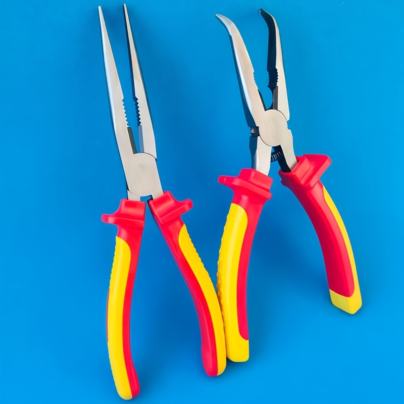 E-shop 2er-Set Zangen, 8 Zoll, professionelle Elektriker-Zange mit Spitze, multifunktionale gebogene Zange, gebogene Zange, mit rutschfestem,