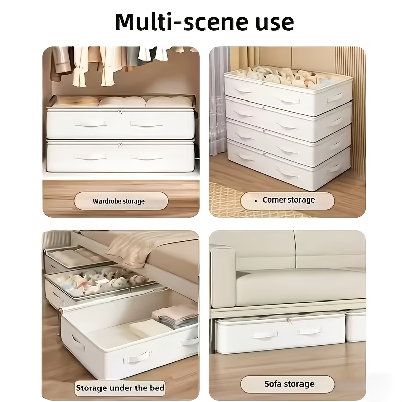 4pcs Under-Bed Storage Boxes with Lid for Blankets & Bedding
