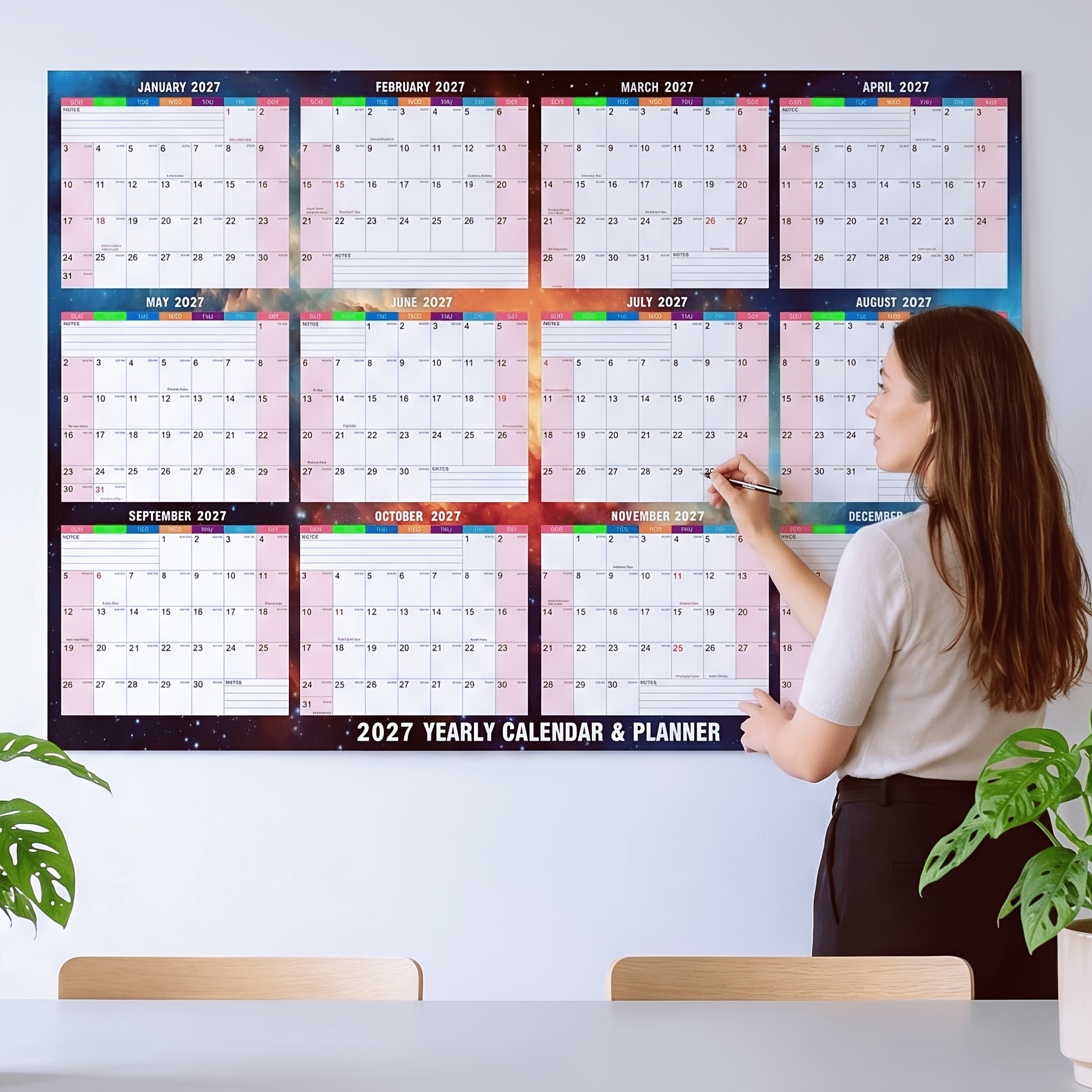 TEMU 2027 Starry Sky Edition Wall-mounted Dry Erase Calendar, Double-sided Horizontal/vertical Hanging Calendar, Dates From 2027 To December 2027,