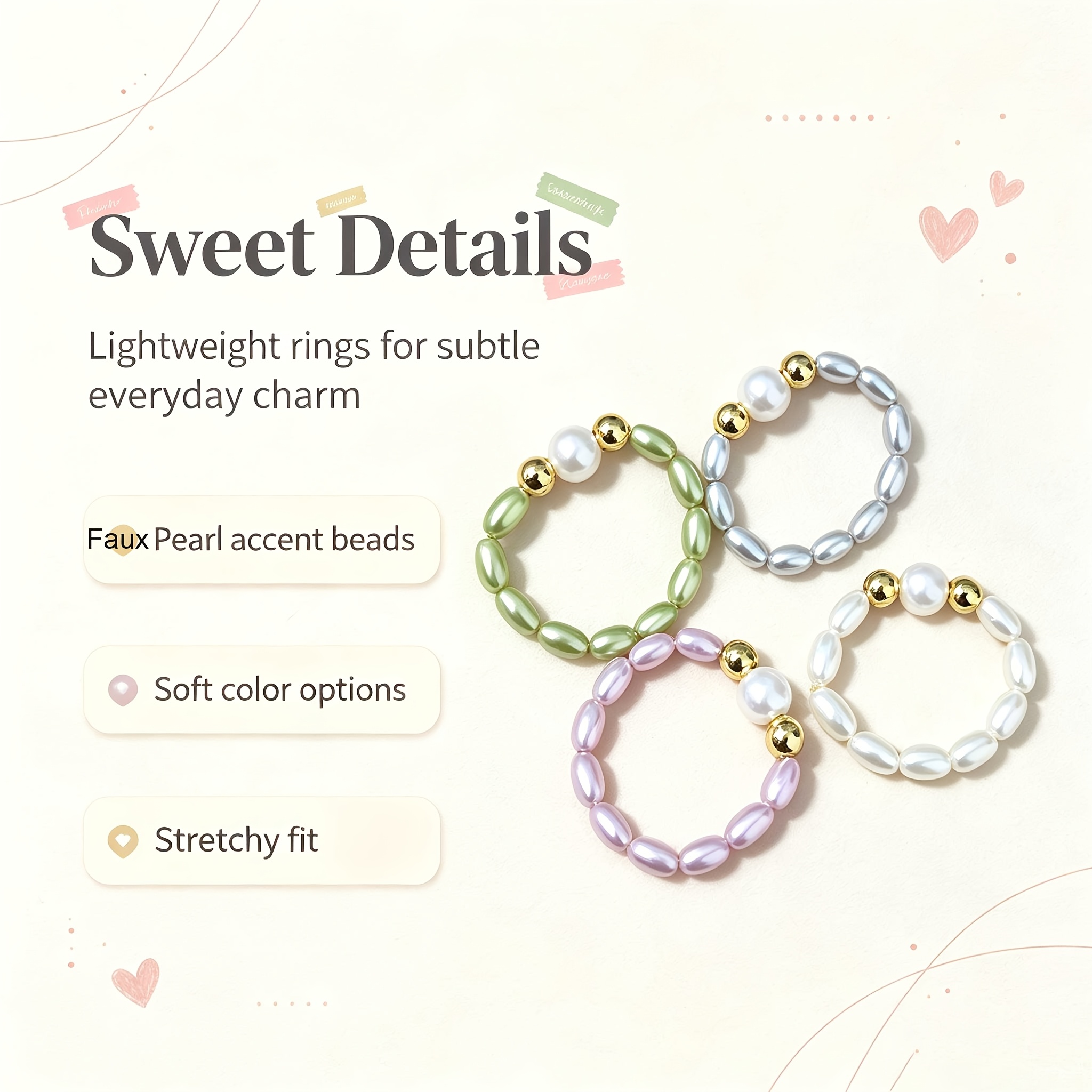 4pcs Elastic Beaded Women Ring Set with Gift Box, Friendship Gift