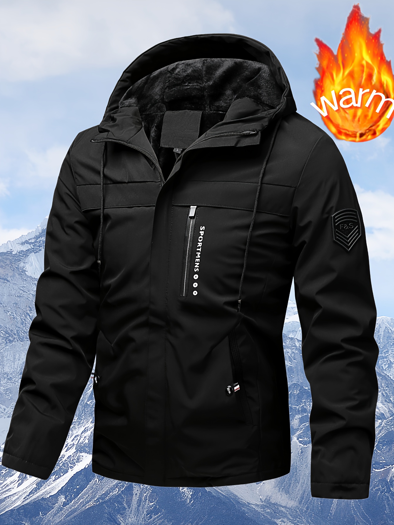 mens thermal insulated winter jacket with full zip closure hooded windproof coat full zip front zippered pockets machine washable cold weather outerwear for skiing snowboarding hiking black no lining lightweight warm ideal for extreme winter   sporty mens jacket with functional pockets full length zipper for easy layering snow jacket jacket for men winter mens winter jacket winter jacket men ski jacket men black 0