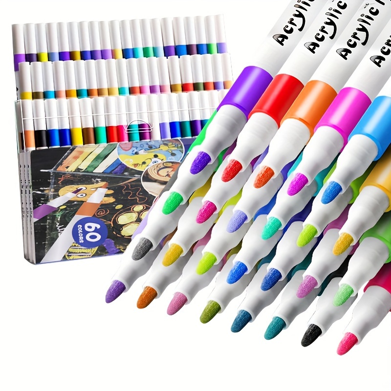 

60 stylos de peinture acrylique pour la peinture sur roche, marqueurs de peinture à base d'eau pour la pierre, le verre, les œufs de Pâques, le bois et la peinture sur tissu