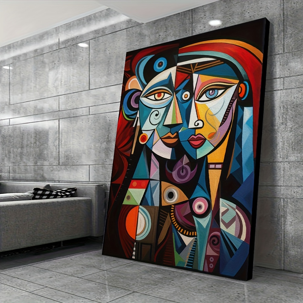 TEMU 2d Flat, 2d/flat 1pc, Frameless, Abstract Geometric Portrait, Large Size Canvas Poster For Decorative Wall Art, Living Room Wall Decor, Bedroom,