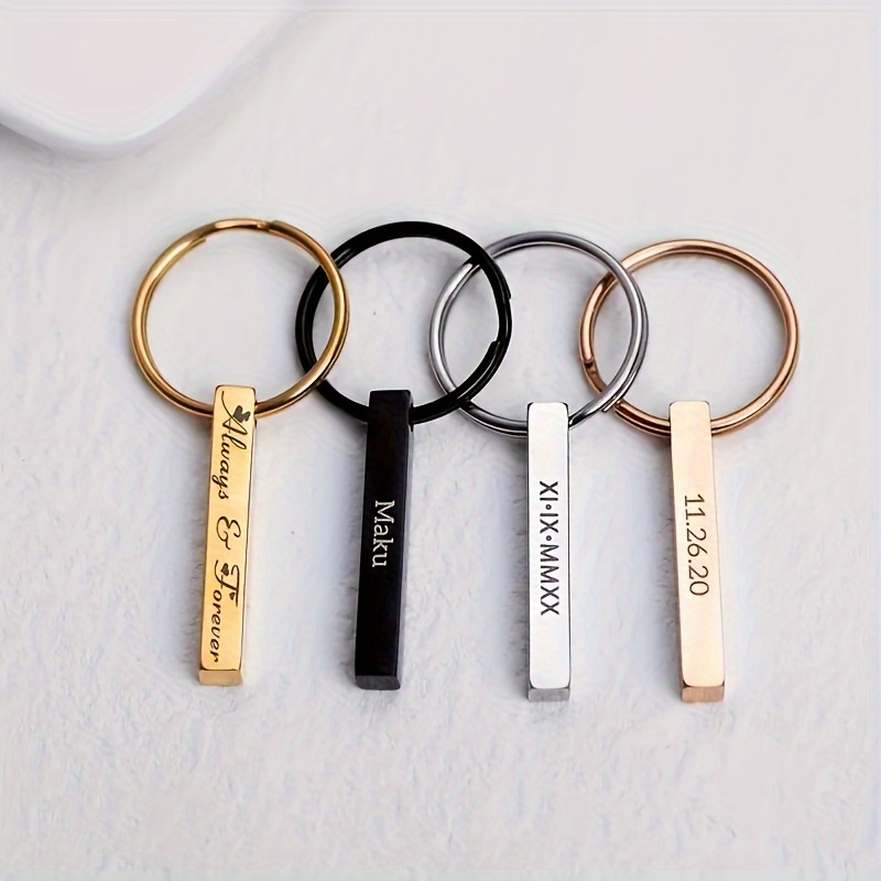 

1pc Custom Laser Engraved Keychain - Personalized Stainless Steel Bar, Non-fading Durable Metal Keyring For Men & Women, Fashionable Diy Engraved Name Key Chain, Unplated