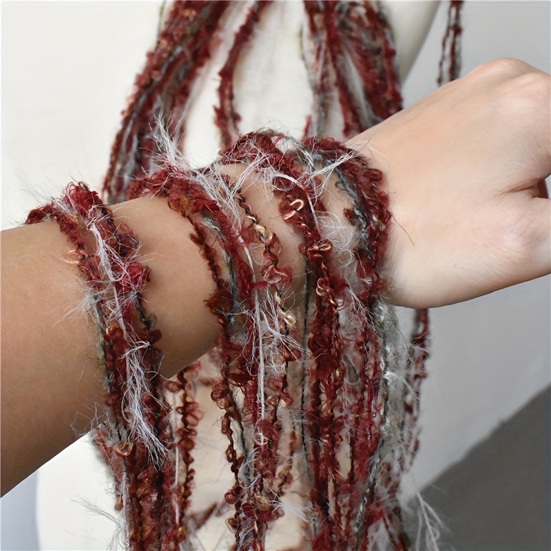 TEMU 1 Yard/5 Yards Of Maroon Gradient Feather Tassel Plush Thread, A Handmade Lace Accessory For Clothing Decoration And Fabric Design
