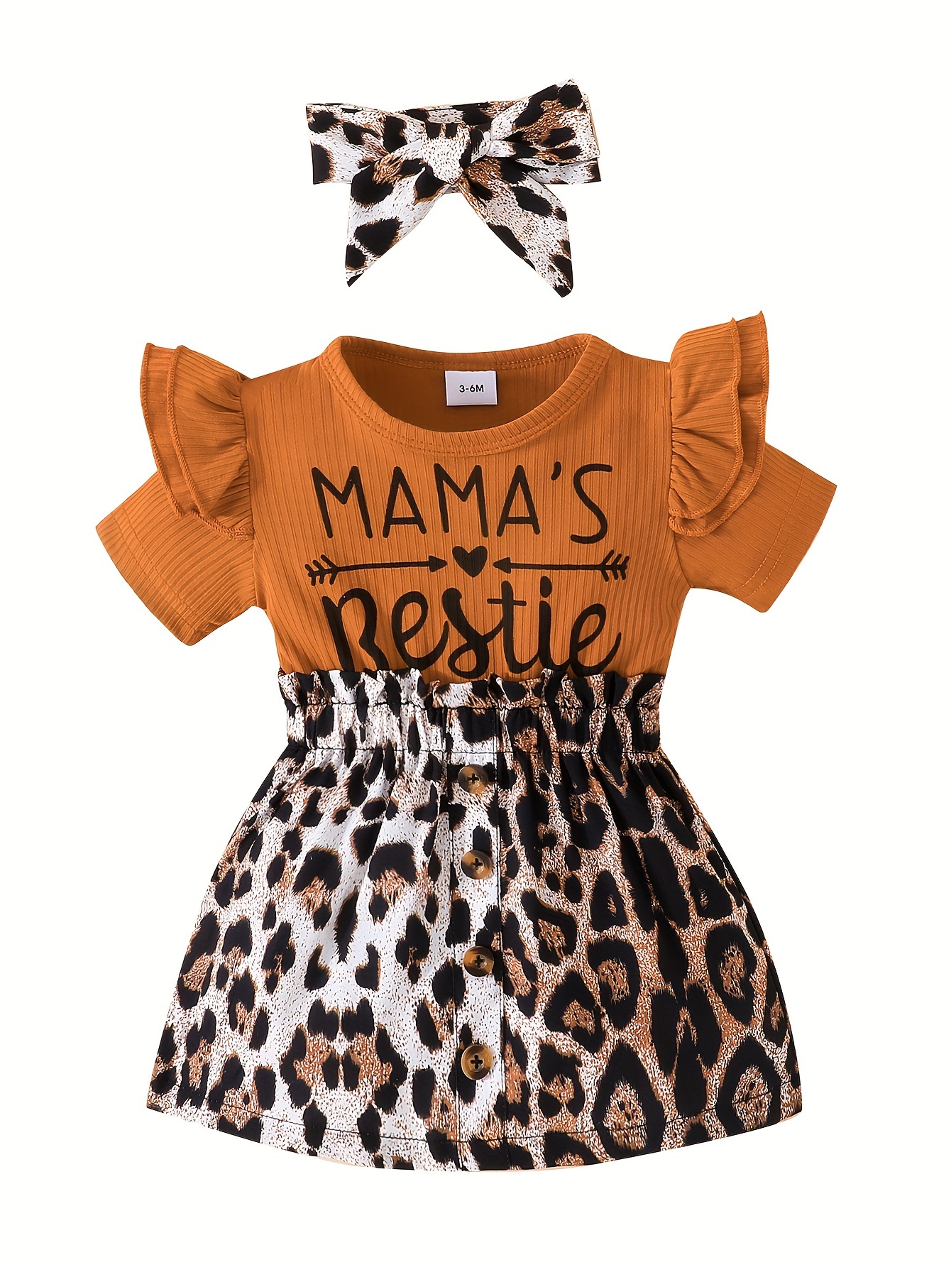 Toddler Girl Letter Leopard Print Splice Short-sleeve Dress
