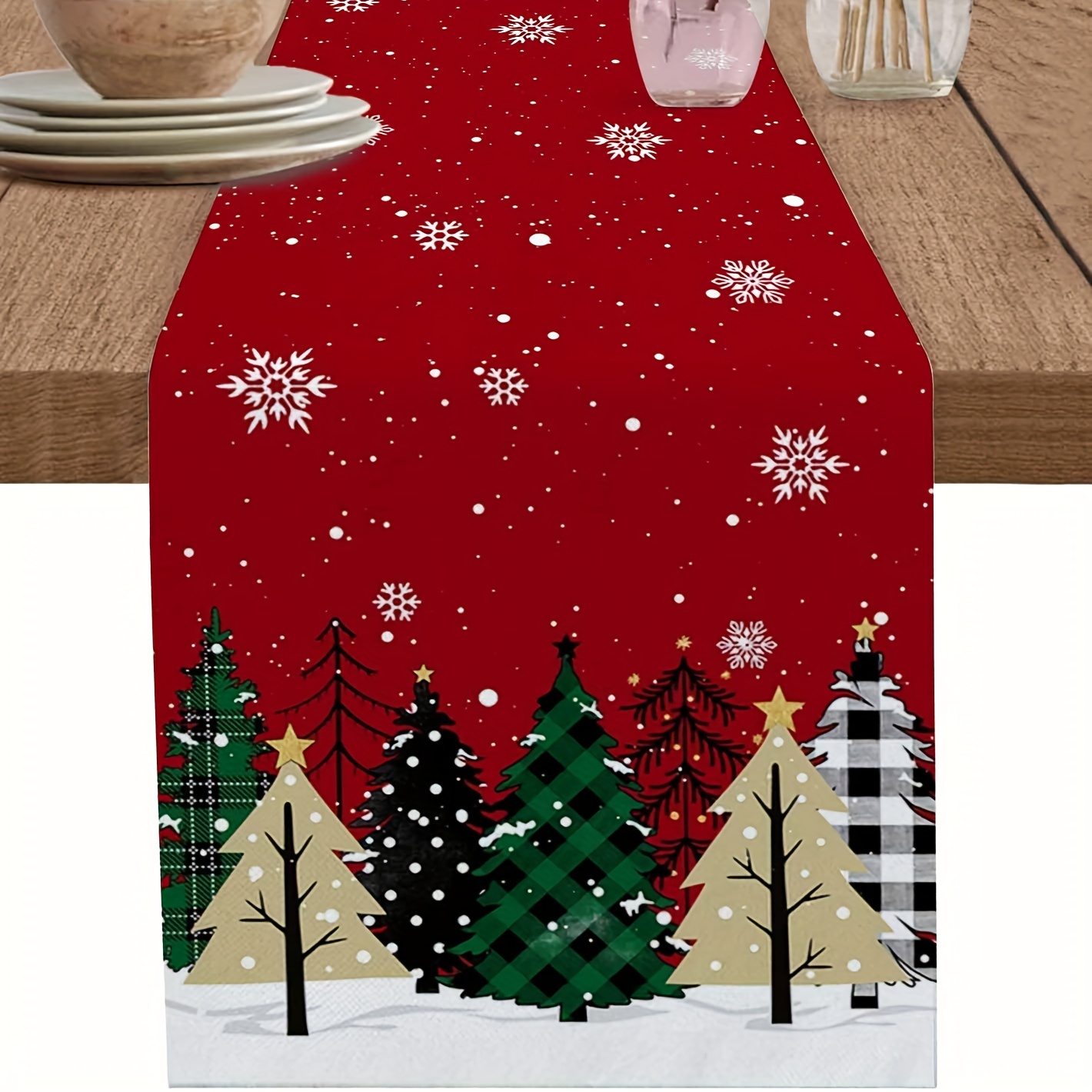 TEMU 1 pz, Runner da tavolo rettangolare albero di Natale, Albero di Natale Inverno di Tavolino da caff癡 Runner Sciarpa Lussuoso Runner da tavolo per