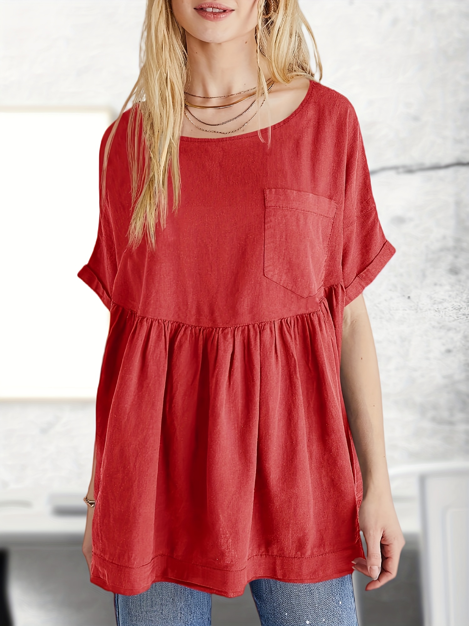 blusa casual mujer peplo farol 3/4 cuello Temu