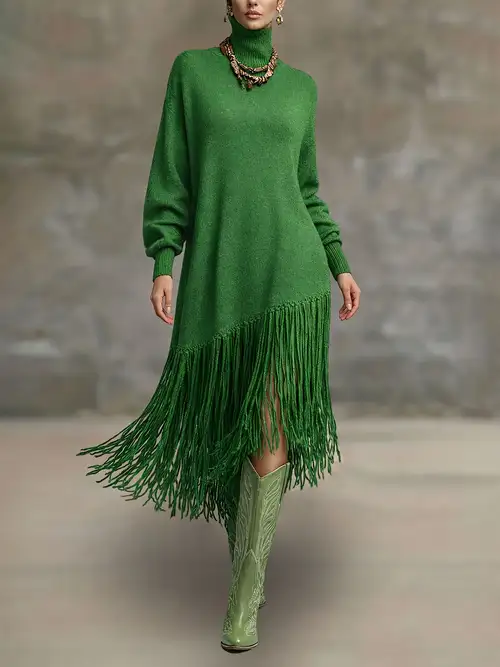 emerald green sequin long sleeve tassel hem bodycon dress Mesh Long Sleeve Sequin Sheath Dress Deep Emerald