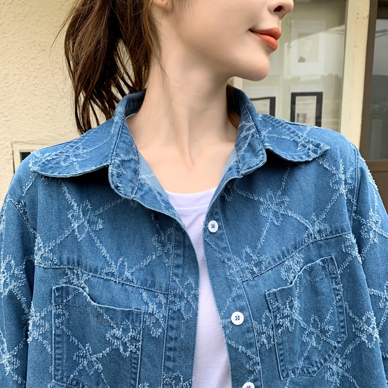 womens casual long sleeve textured fabric denim shirt top stylish outerwear spring   Product details 2