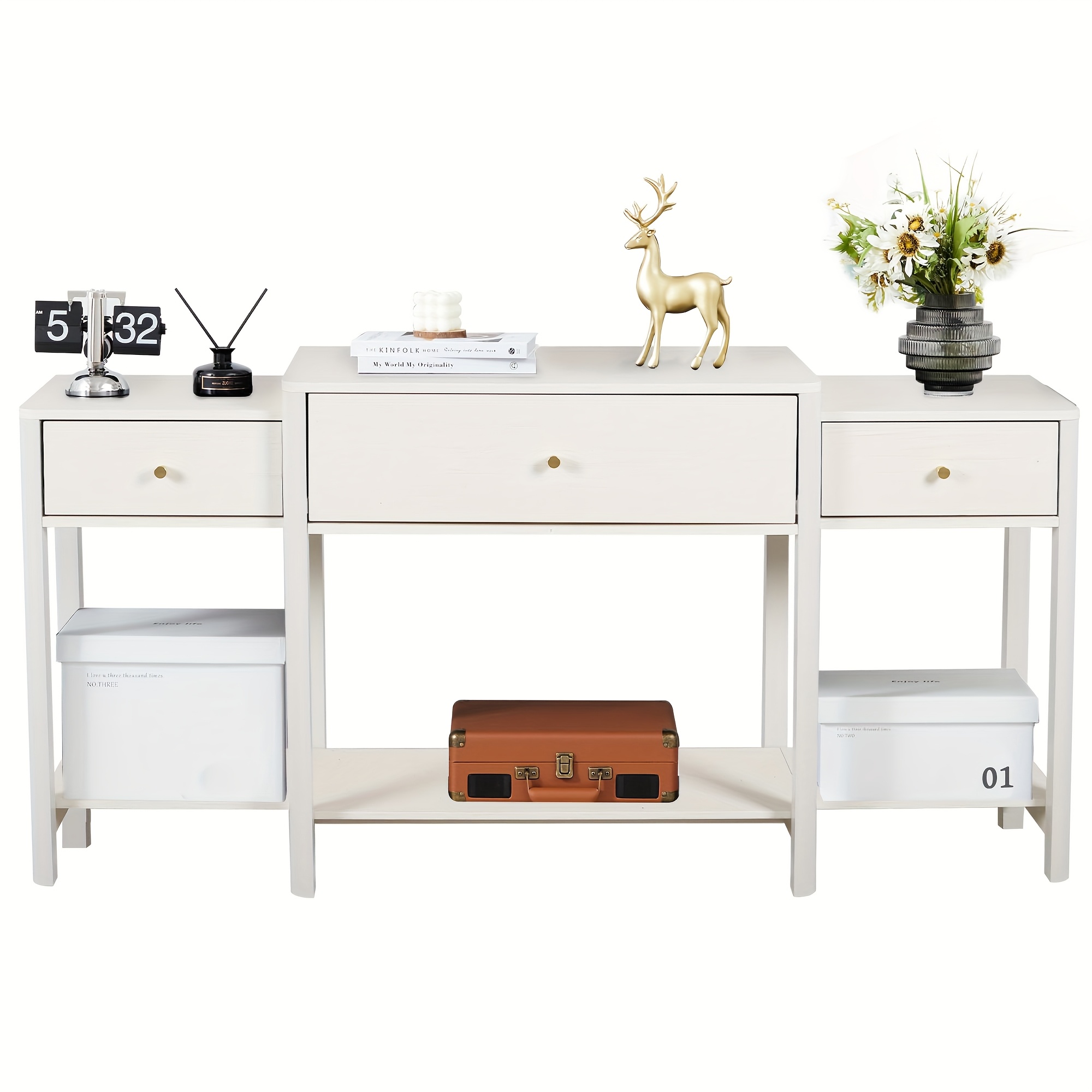 Image of Contemporary Console Table Featuring 3 Wooden Drawers - Ideal For Foyer And Hallway Storage, Stylish Accent Table With A Lower Shelf