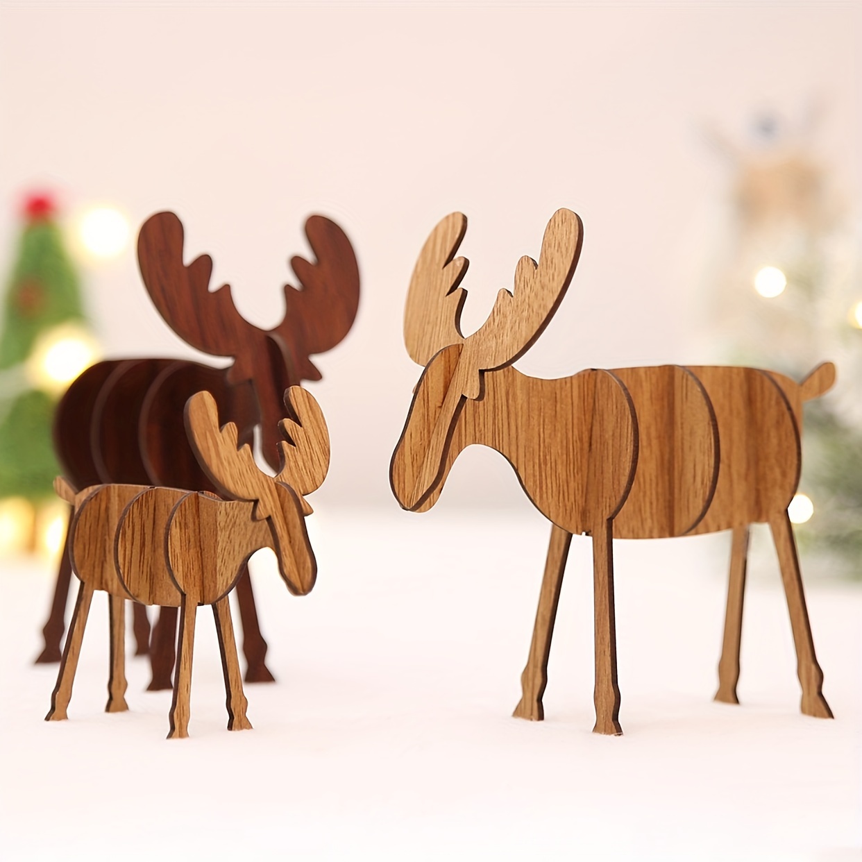 

2pcs Diy Wooden Reindeer Ornaments - Perfect For Christmas & Holiday Decor, Easy Assembly, No Power Needed