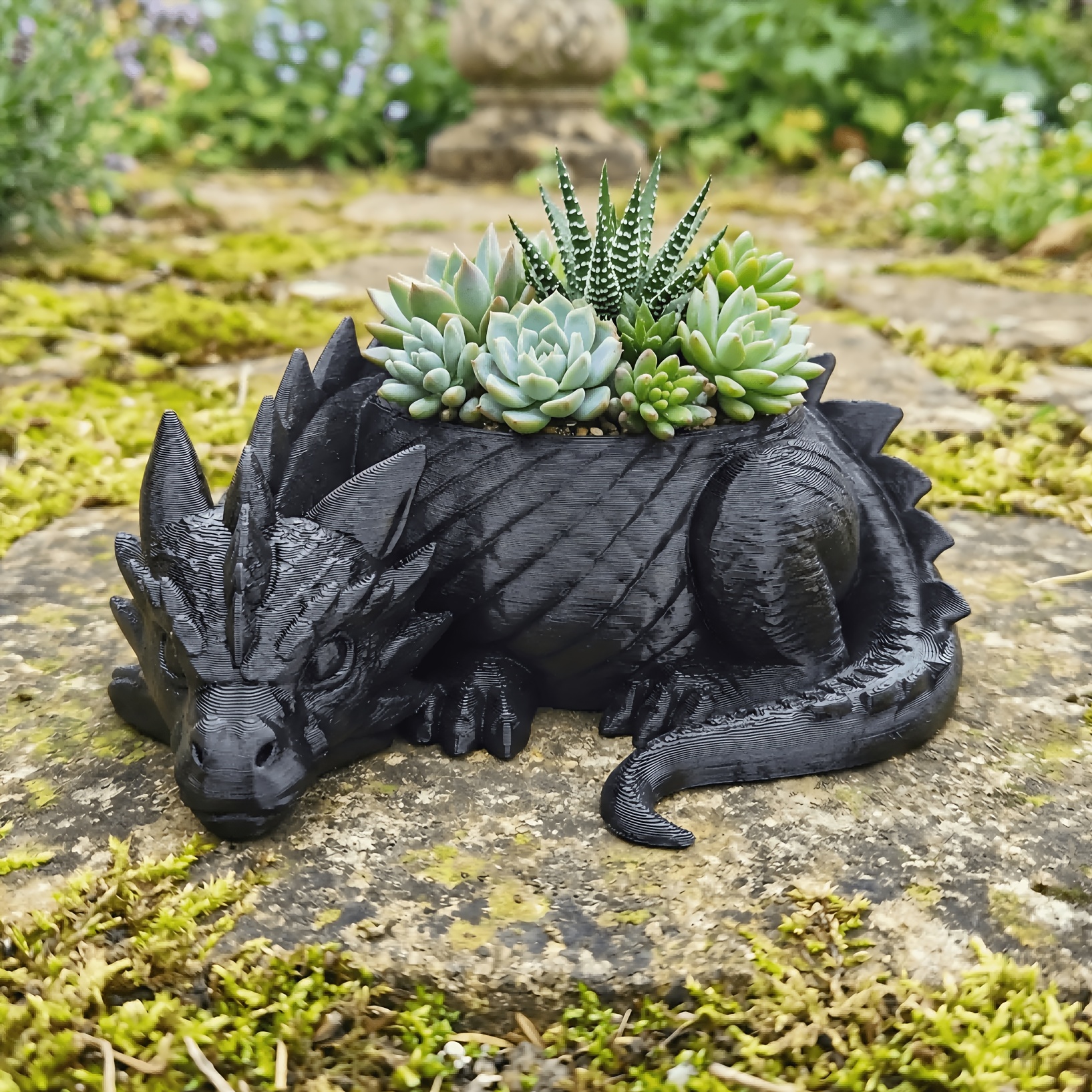 E-shop Fantasy Guardian Drachenförmiger Pflanzkasten, Exquisite 3D-Skala-Schnitzerei, Lustiges Liegender Drachen-Design, Universal für Sukkulenten und