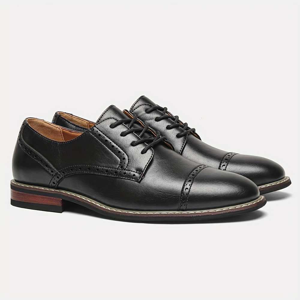 mens brogue embossed dress shoes brown black accents - Temu