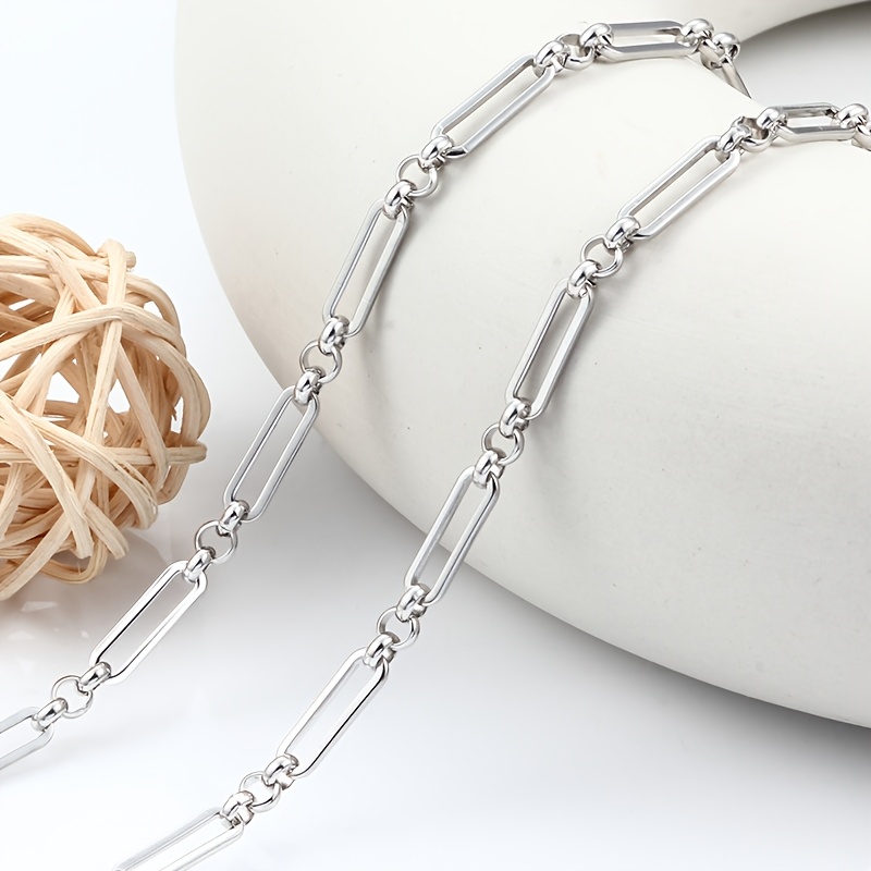 TEMU 1pc Chaîne en Acier Inoxydable Petit Cercle 3:1 Chaîne à Main Fil Plat Carré Chaîne à Main Collier Fabrication de Bijoux Épissure Convient pour