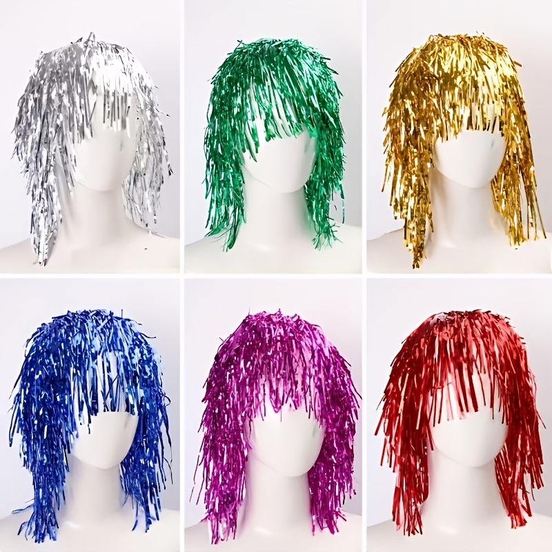 TEMU 6 Sets Of Colorful Wigs With Shiny Metal Wire Wigs Suitable For Role-playing, Disco, Birthday Celebrations, New Year's Eve, And Music Festivals,