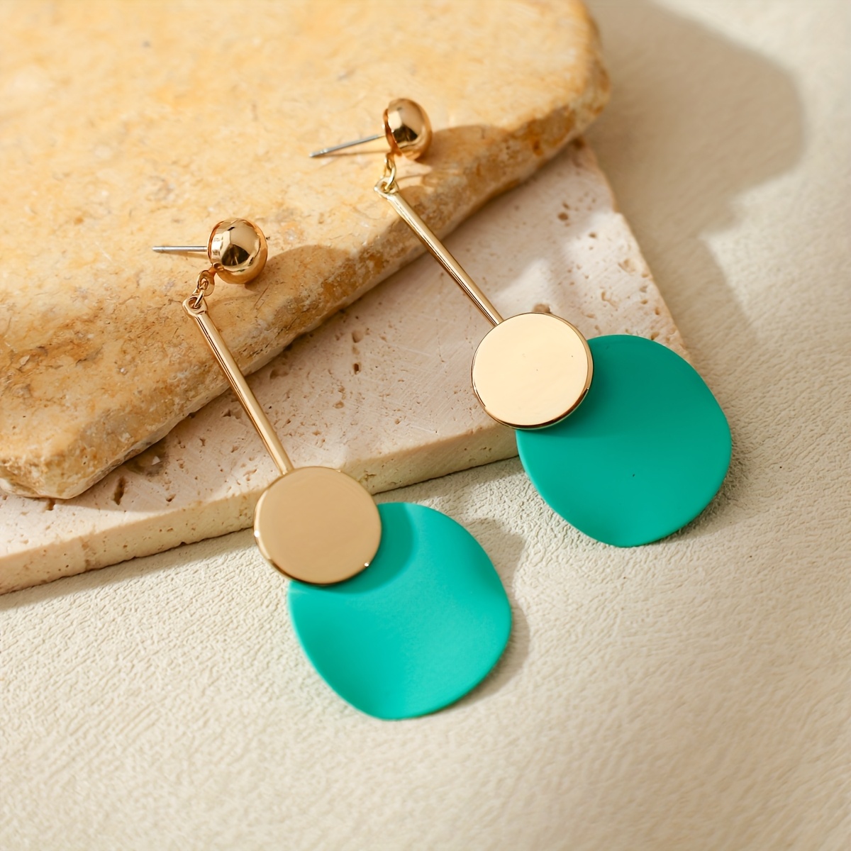 Geometric Long Circular Metal Earrings, Stylish Gift