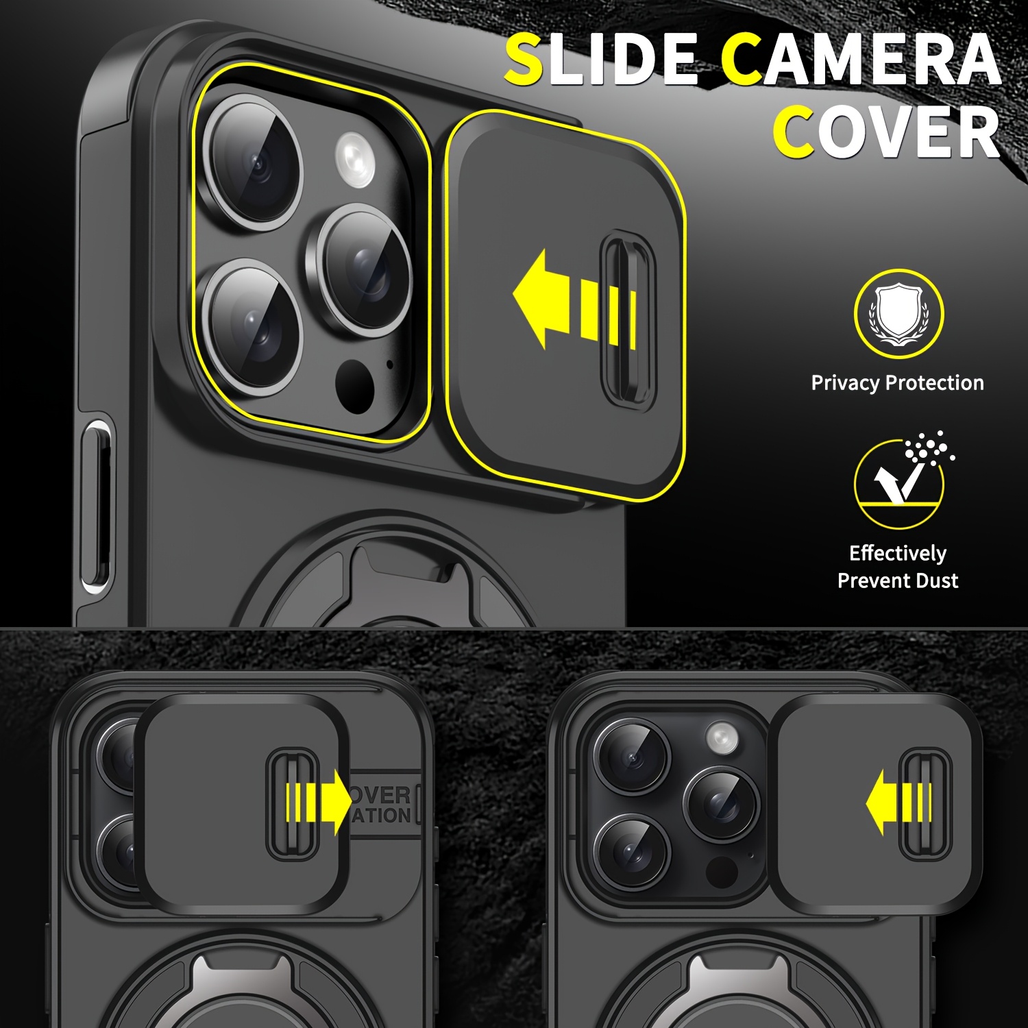 Husă Telefon - Seria Lingke este potrivită pentru iPhone 17, 16, 15, 14, 13, 12, 11 Pro Max și seria 14, 16 Plus, având o husă de protecție pentru telefon cu suport multifuncțional metalic, rezistentă la șocuri, rotativă 360°